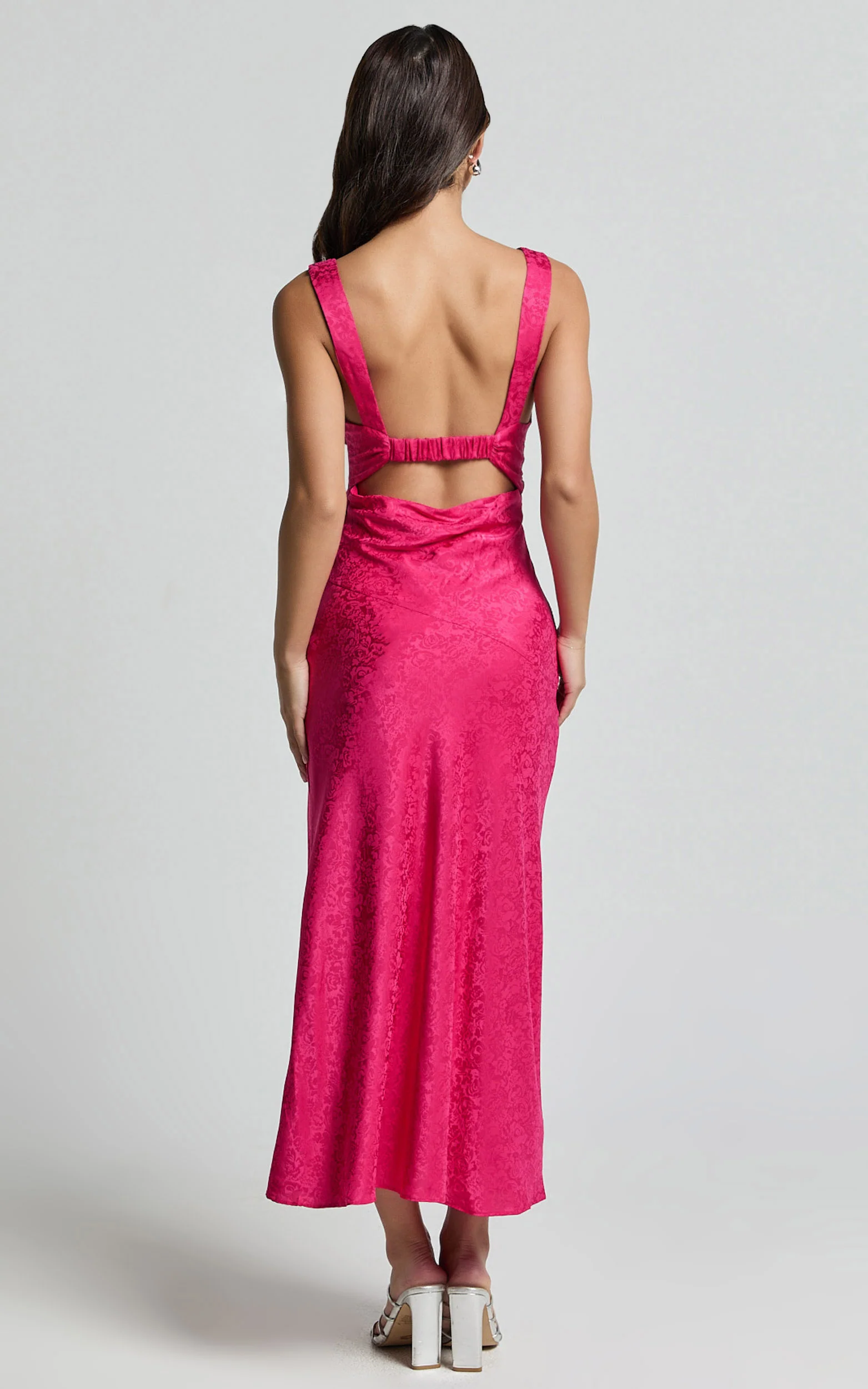 Cohen Midi Dress - Jacquard Satin Midi Dress in Pink - Image 7
