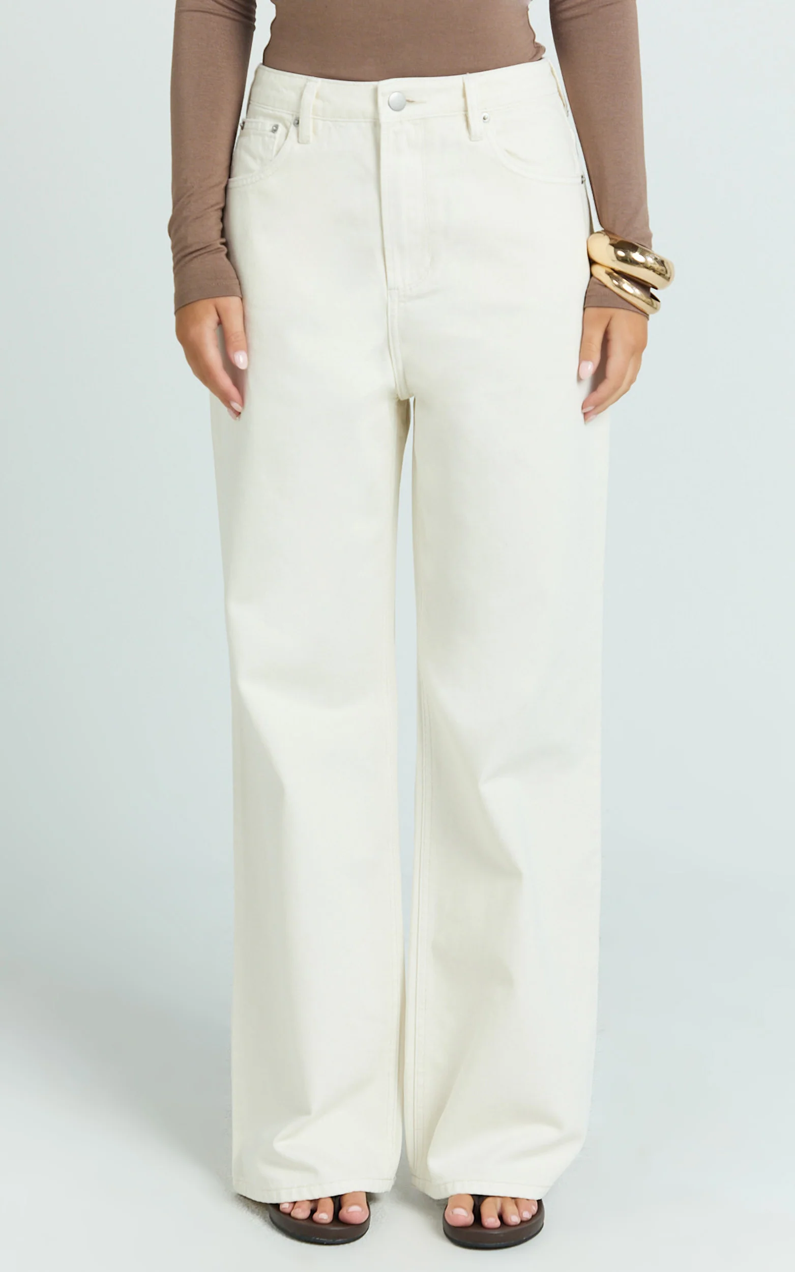 Cole Jeans - High Waist Relaxed Wide Leg Recycled Denim Jeans in Ecru - Image 3