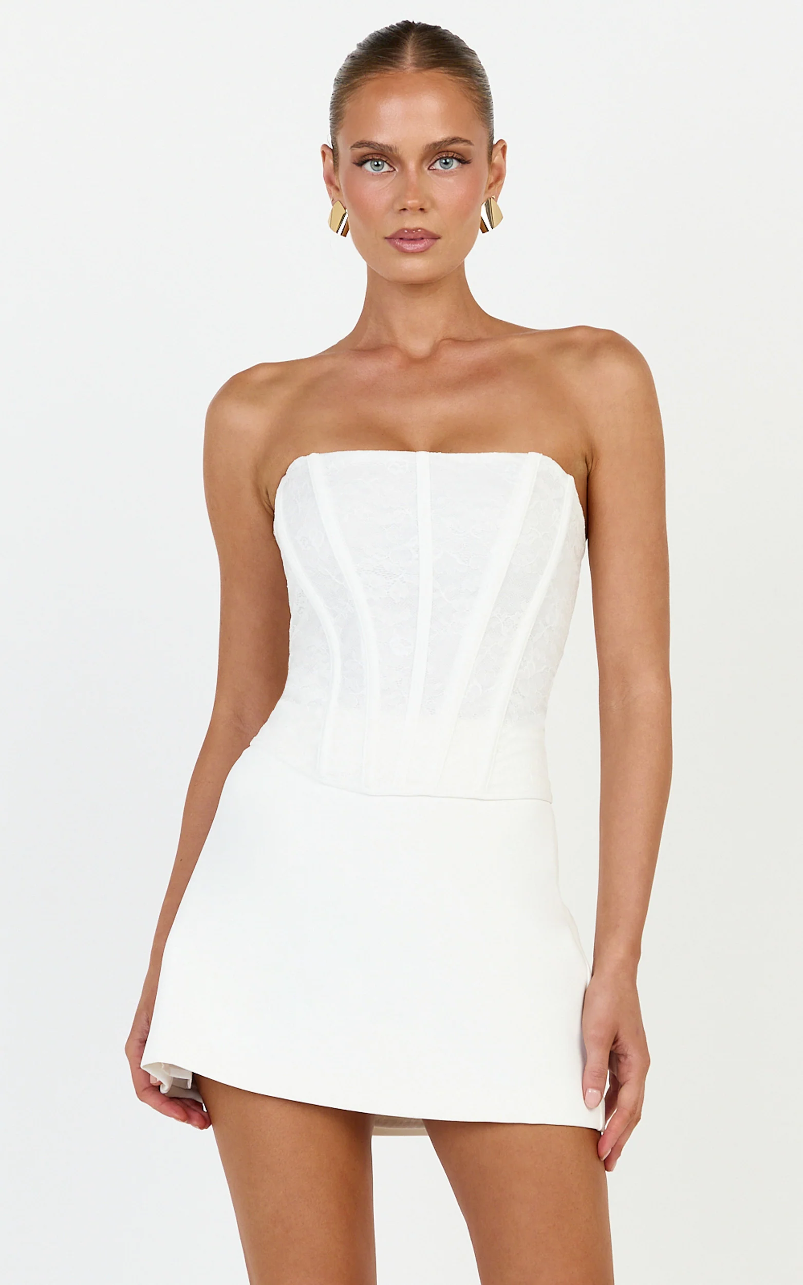 Colette Top - Strapless Lace Corset Top in White - Image 3