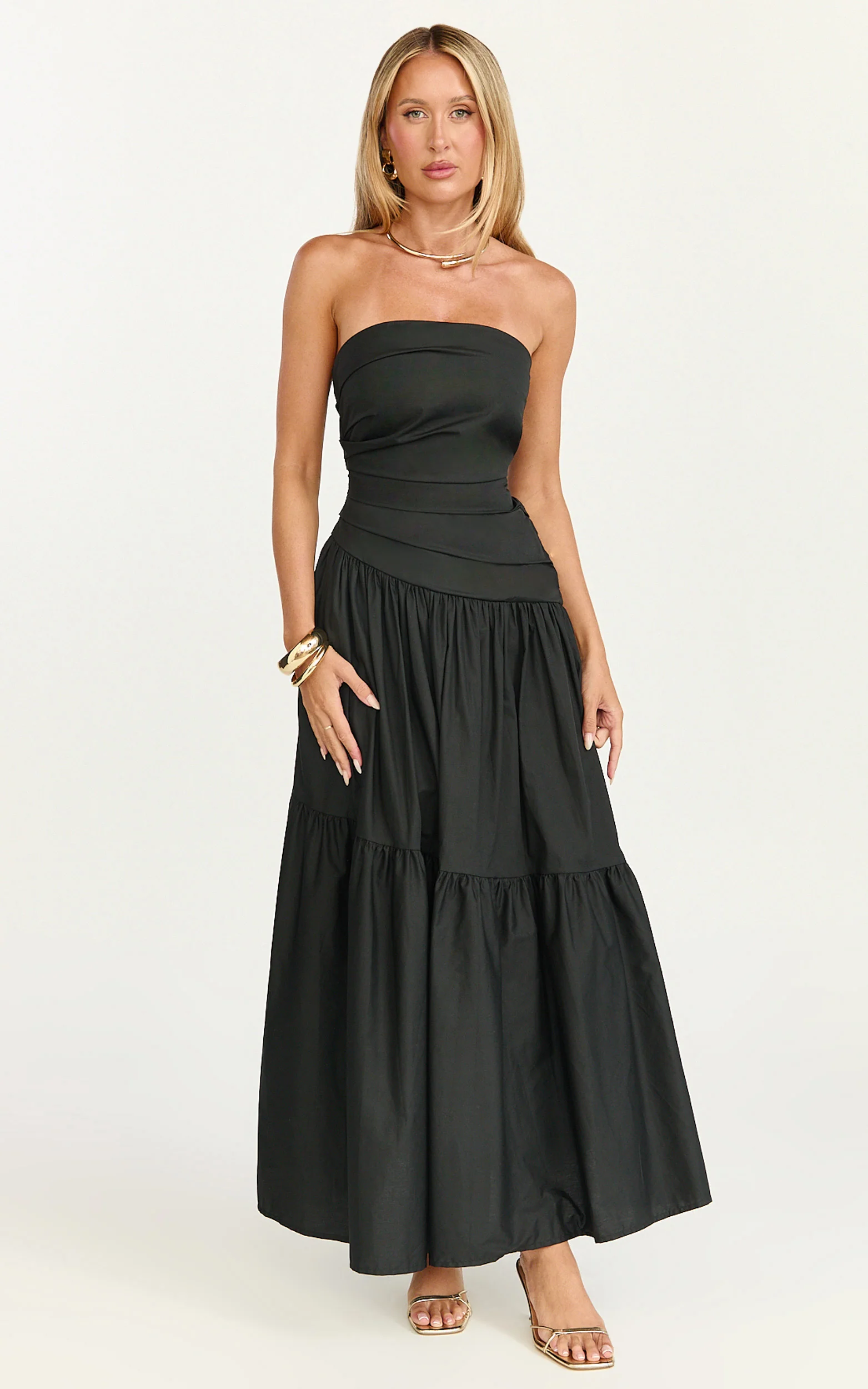 Cora Midi Dress - Strapless Dress in Black - Image 4