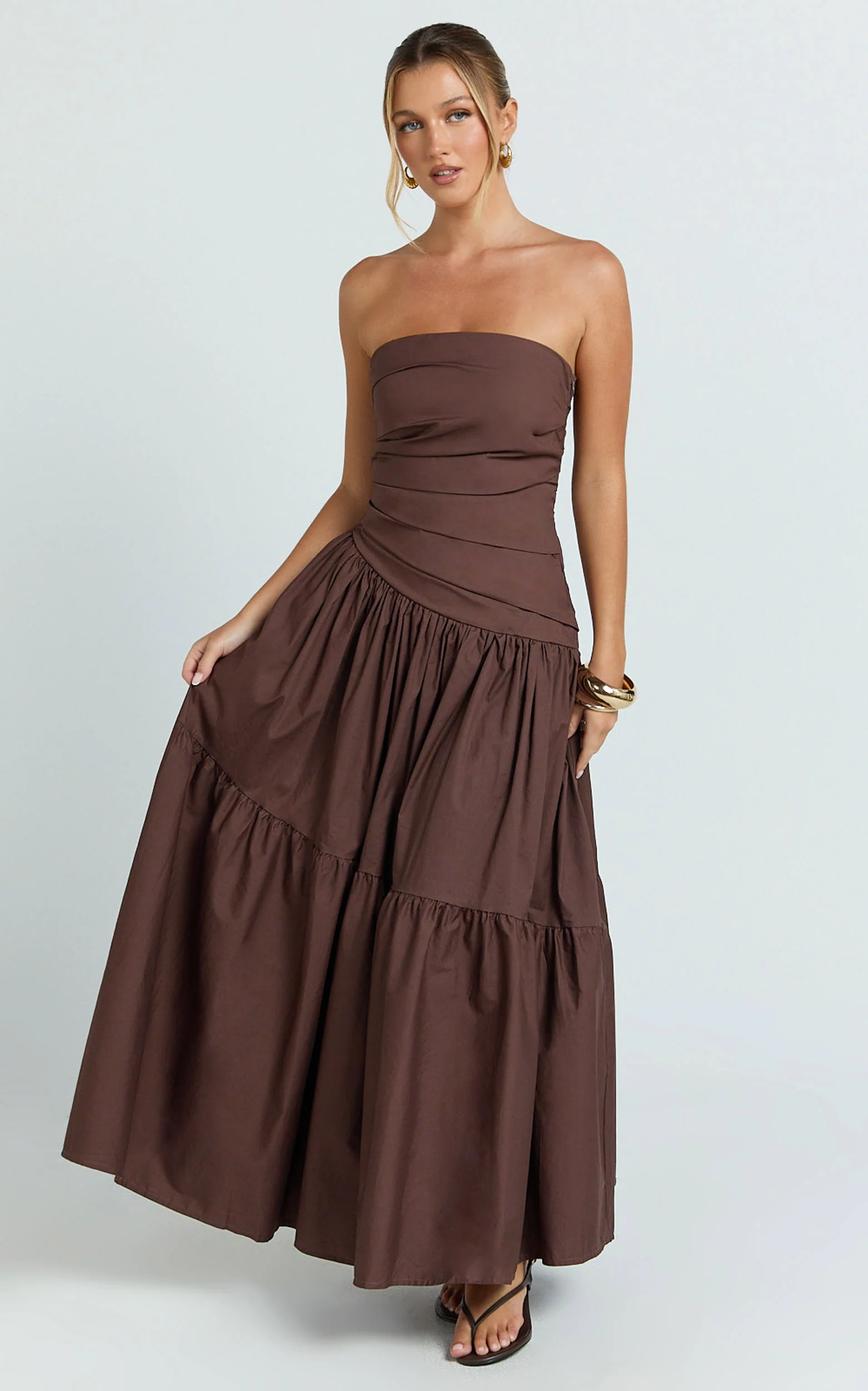 Cora Midi Dress - Strapless Dress in Chocolate - Image 3