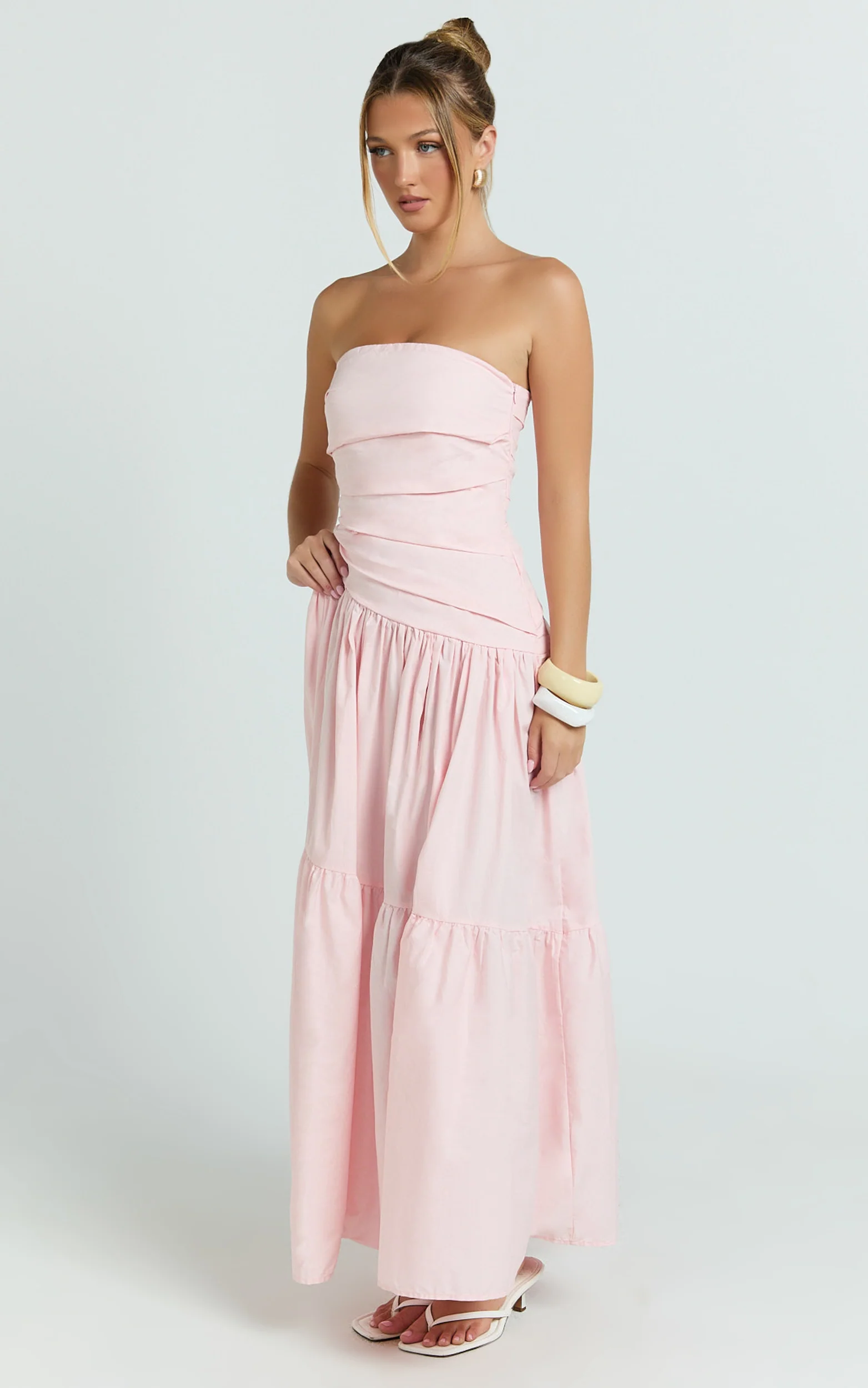 Cora Midi Dress - Strapless Dress in Pink - Image 2