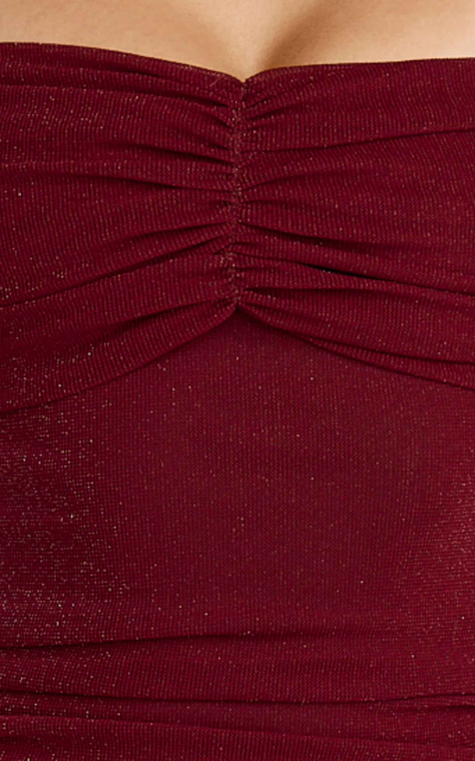 Coraline Mini Dress - Long Sleeve Off Shoulder Lurex Mesh Dress in Wine - Image 6