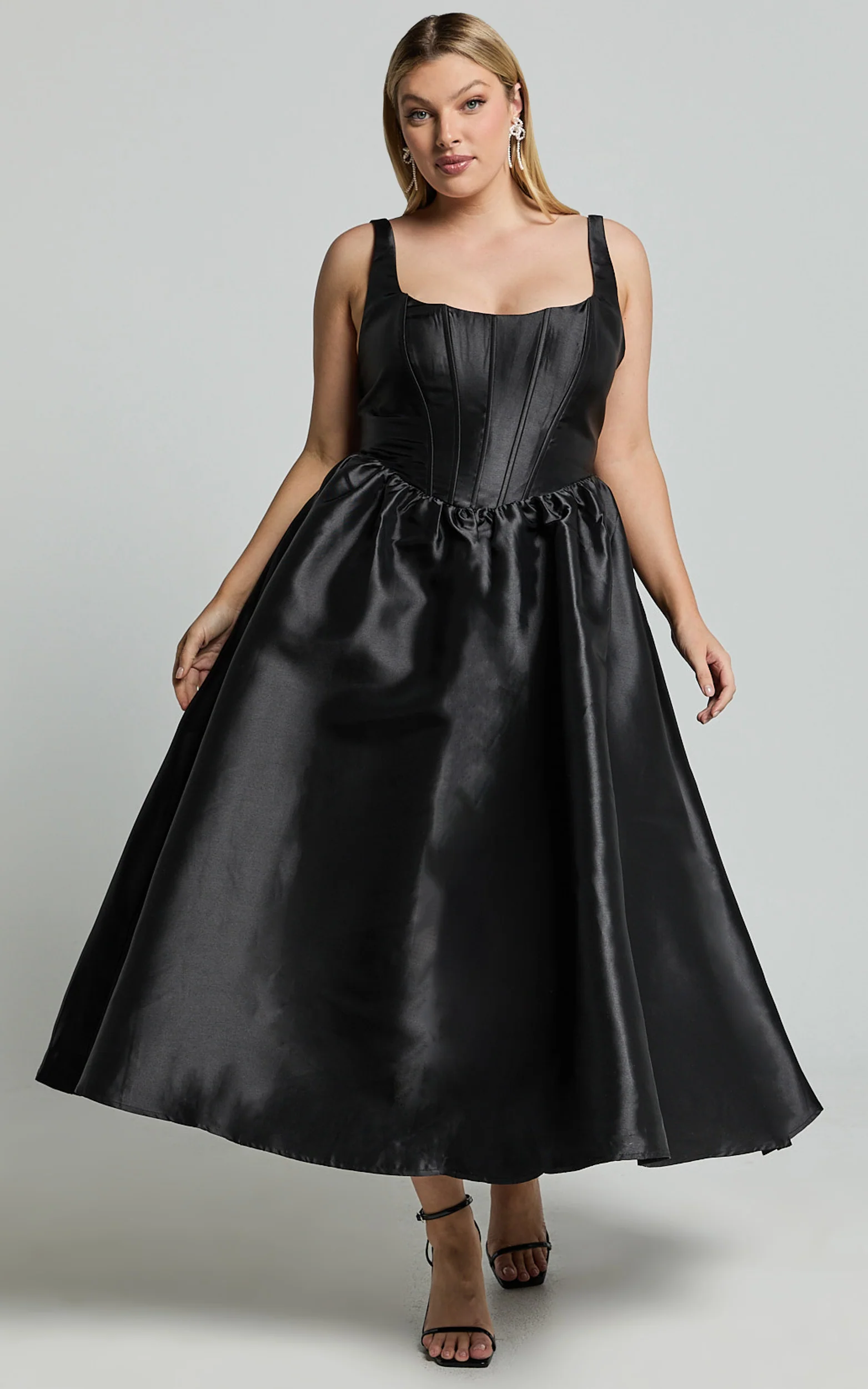 Courtney Midi Dress - Corset Panel Low Back Dress in Black - Image 4