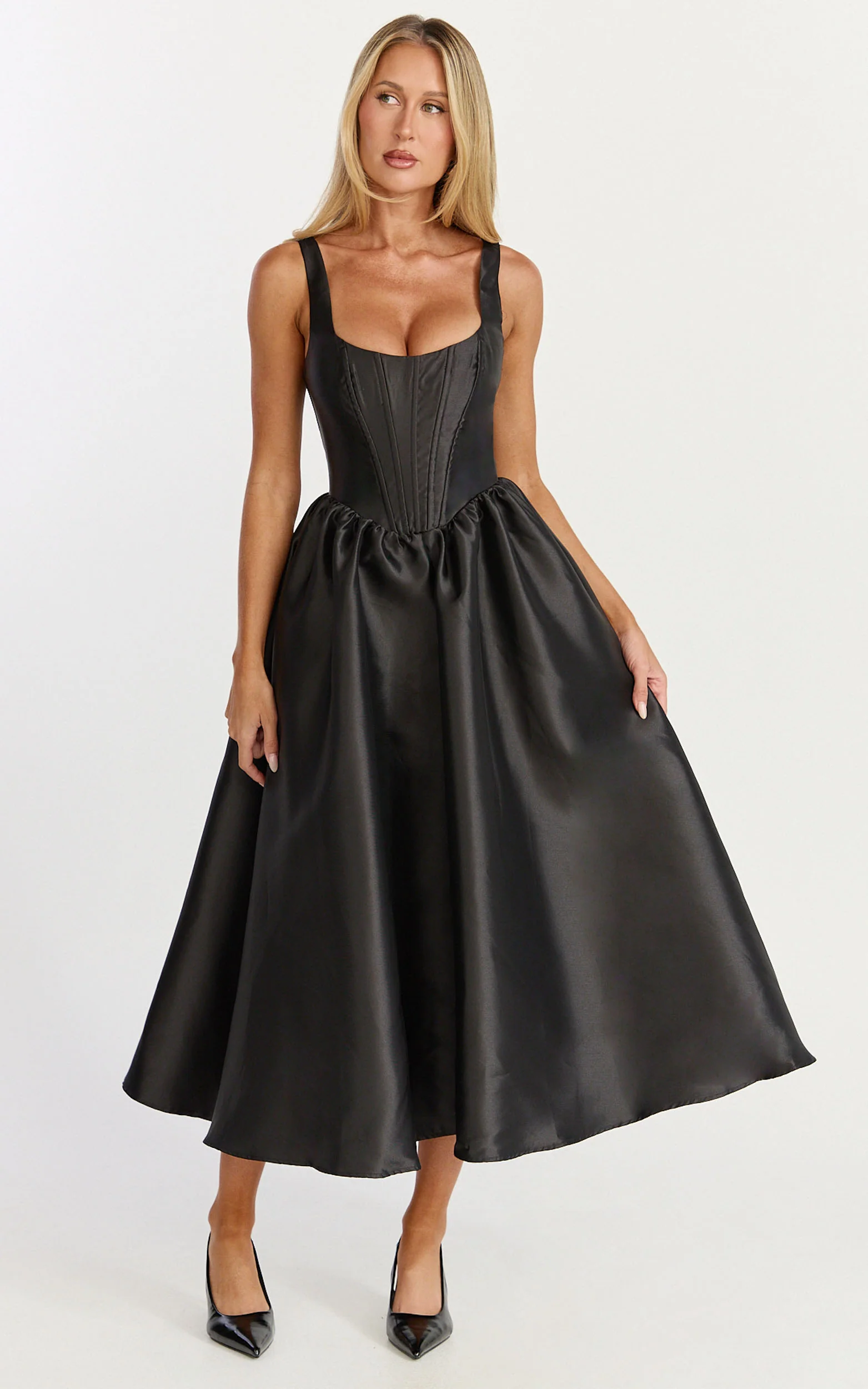 Courtney Midi Dress - Corset Panel Low Back Dress in Black - Image 7