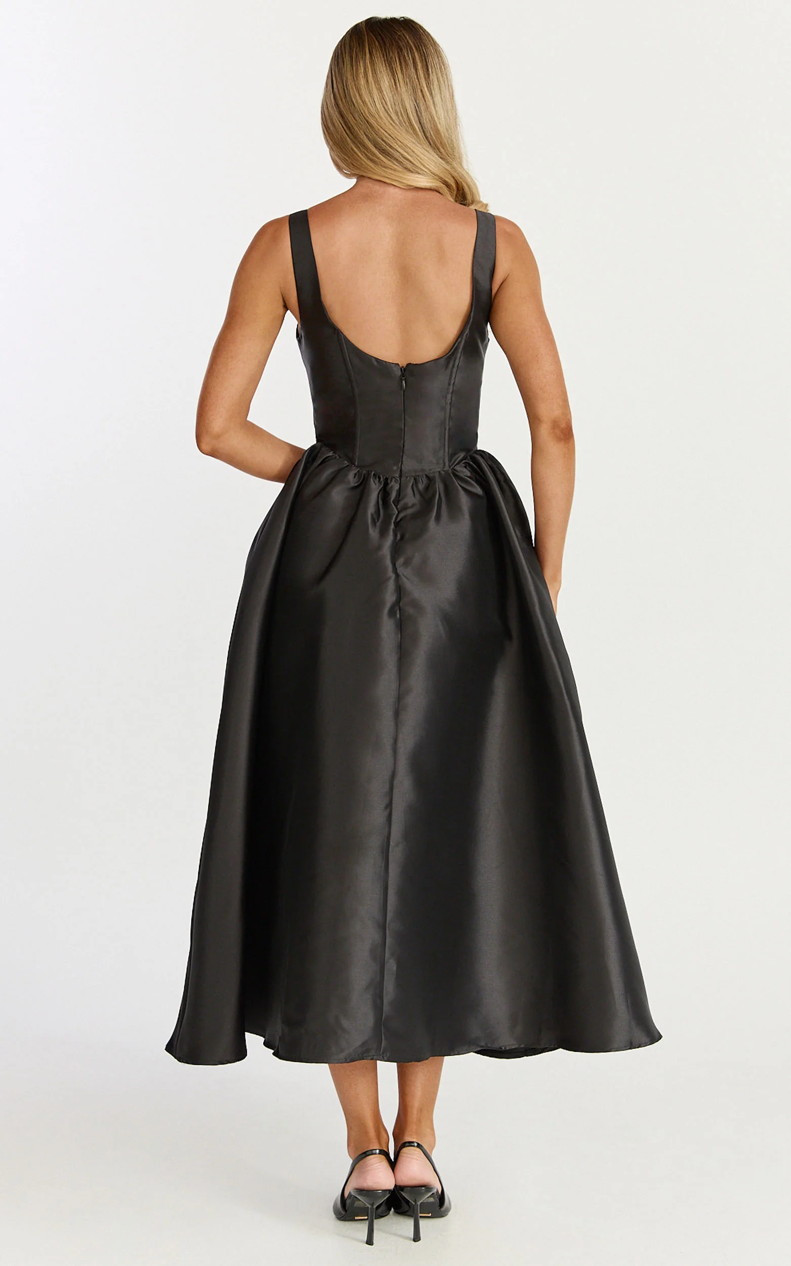 Courtney Midi Dress - Corset Panel Low Back Dress in Black - Image 9