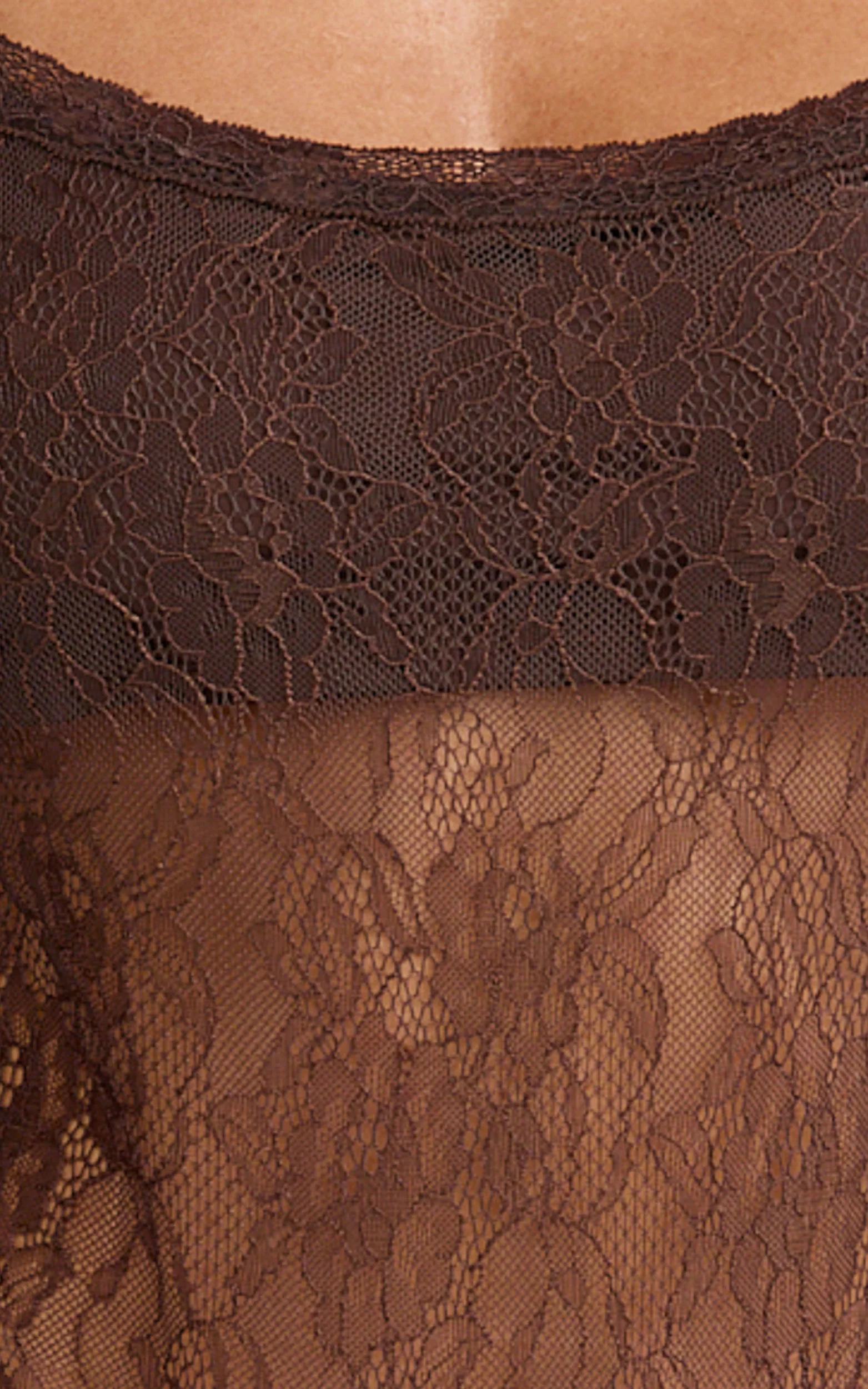 Cynthia Bodysuit - Long Sleeve Lace Bodysuit in Chocolate - Image 6