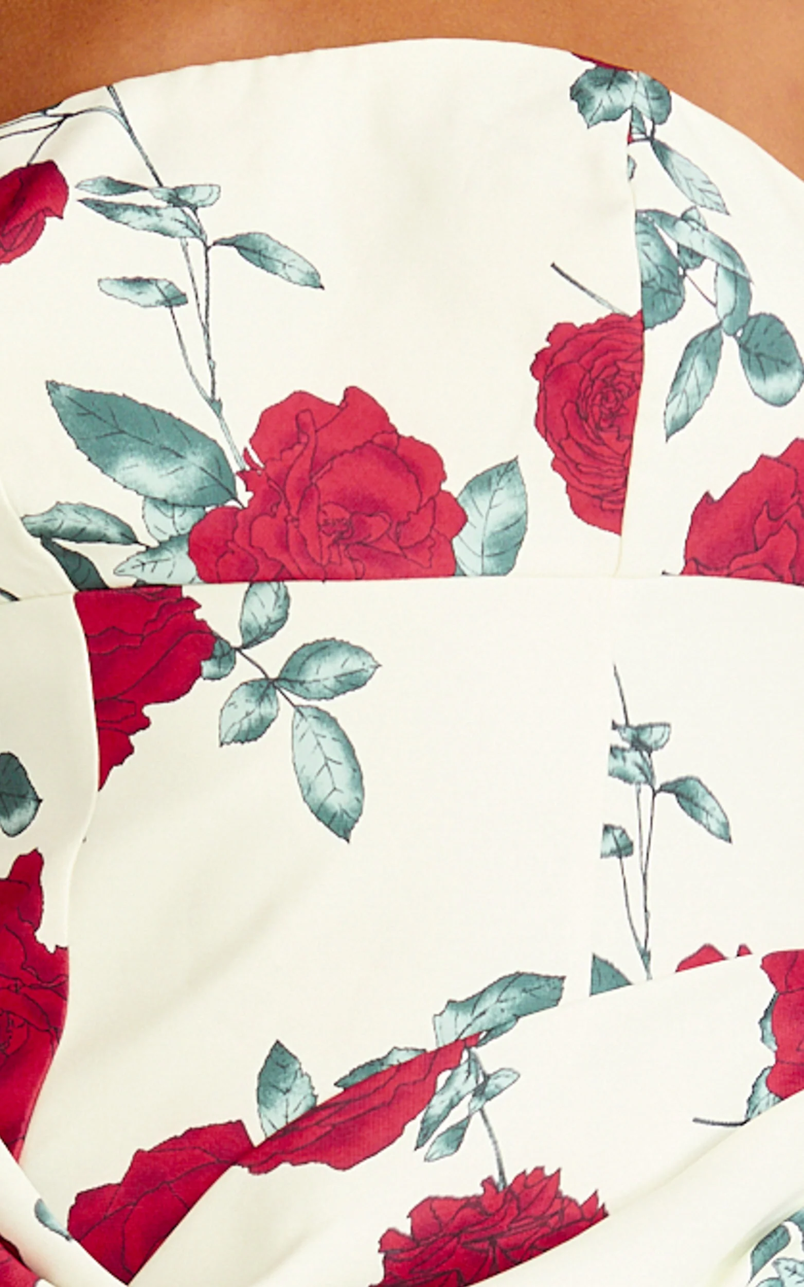 Dahlia Mini Dress - Strapless Draped Cowl Waist Bodycon Dress in Scarlet Rose Print - Image 7