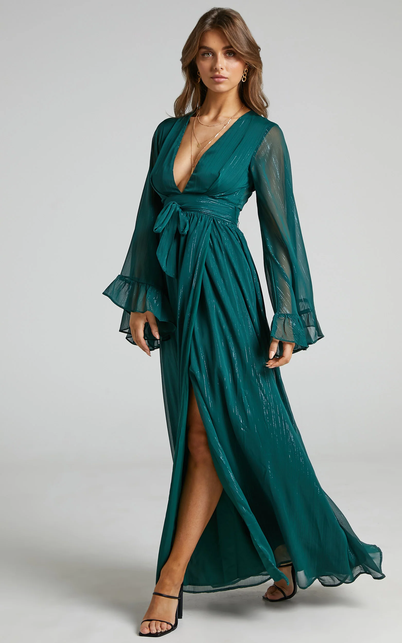 Dangerous Woman Maxi Dress - Plunge Thigh Split Dress in Emerald - Image 3