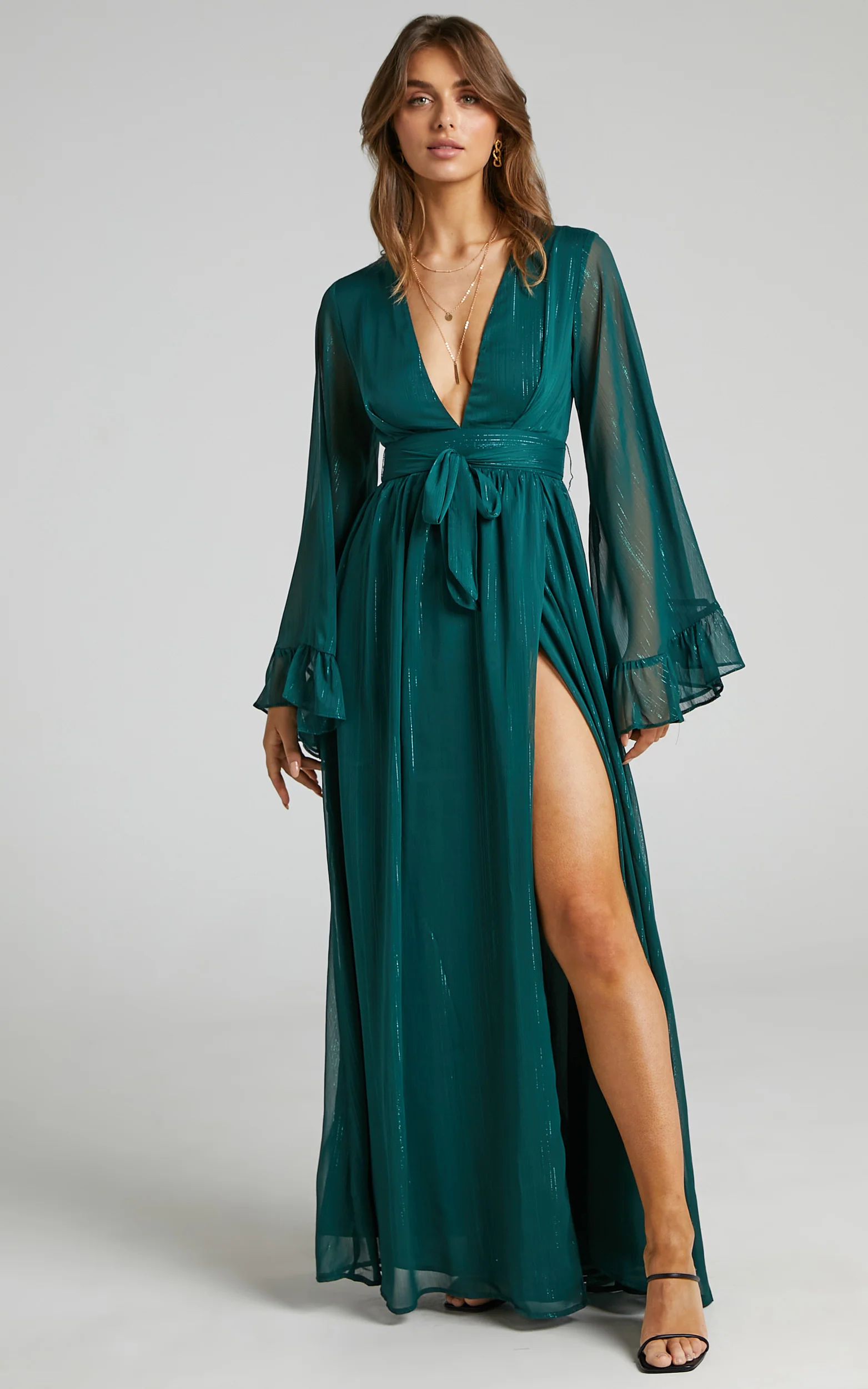 Dangerous Woman Maxi Dress - Plunge Thigh Split Dress in Emerald - Image 5