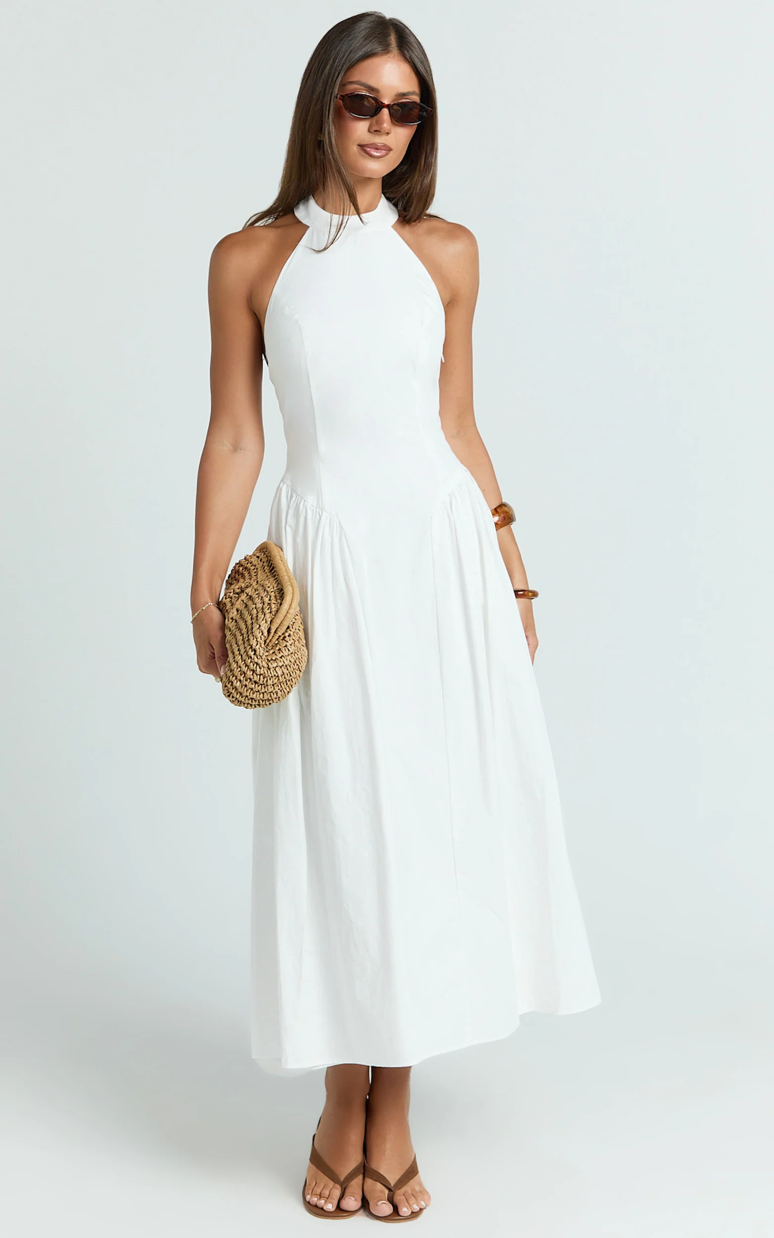 Danielle Midi Dress - Halter Neck Fit And Flare Dress in Off White - Image 4