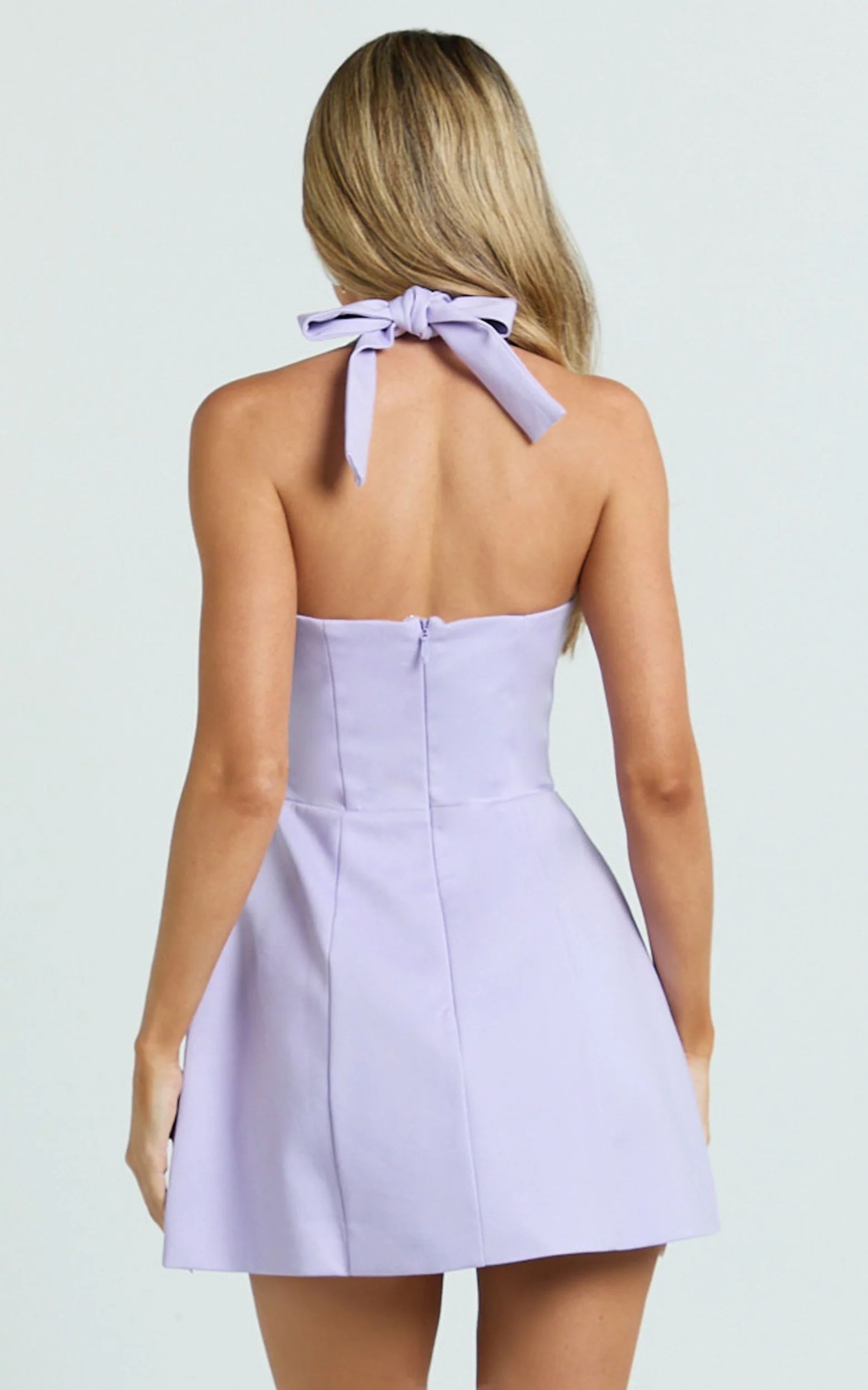 Dante Mini Dress - Halter Neck Tie Tulip Skirt Dress in Lilac - Image 2