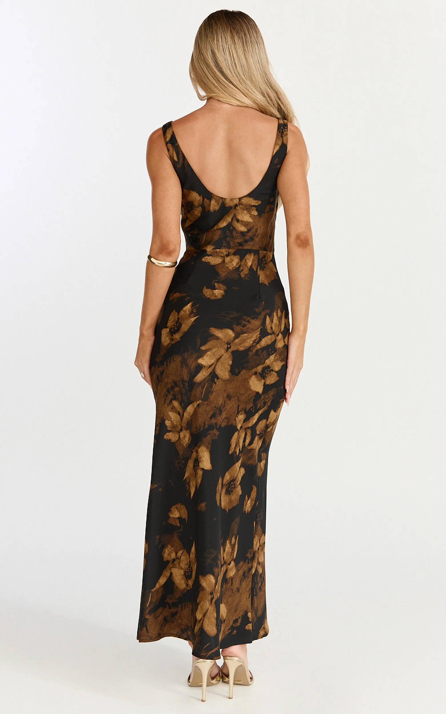 Dara Midi Dress - Low Neck Sleeveless Slip Dress in Amber Floral Print - Image 8