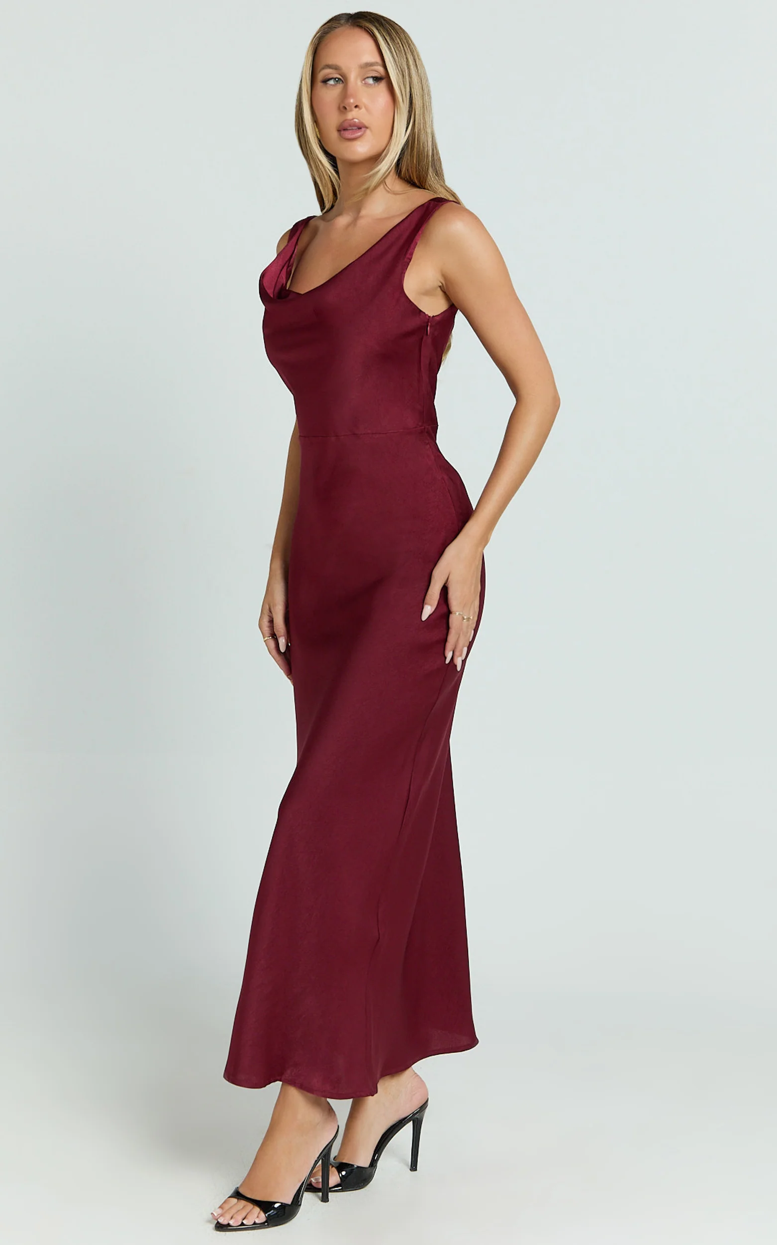 Dara Midi Dress - Low Neck Sleeveless Slip Dress in Wine - Image 2