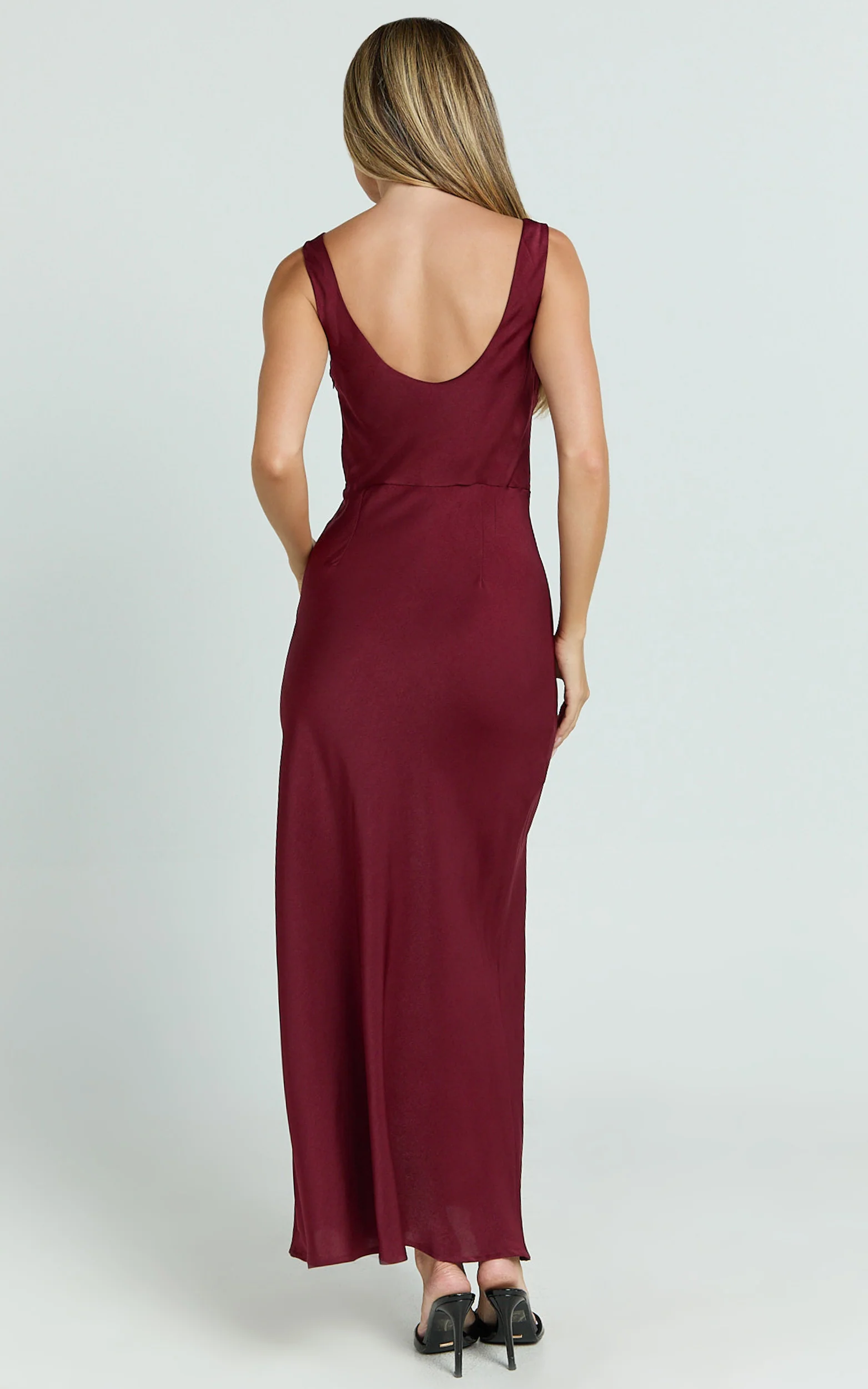 Dara Midi Dress - Low Neck Sleeveless Slip Dress in Wine - Image 6
