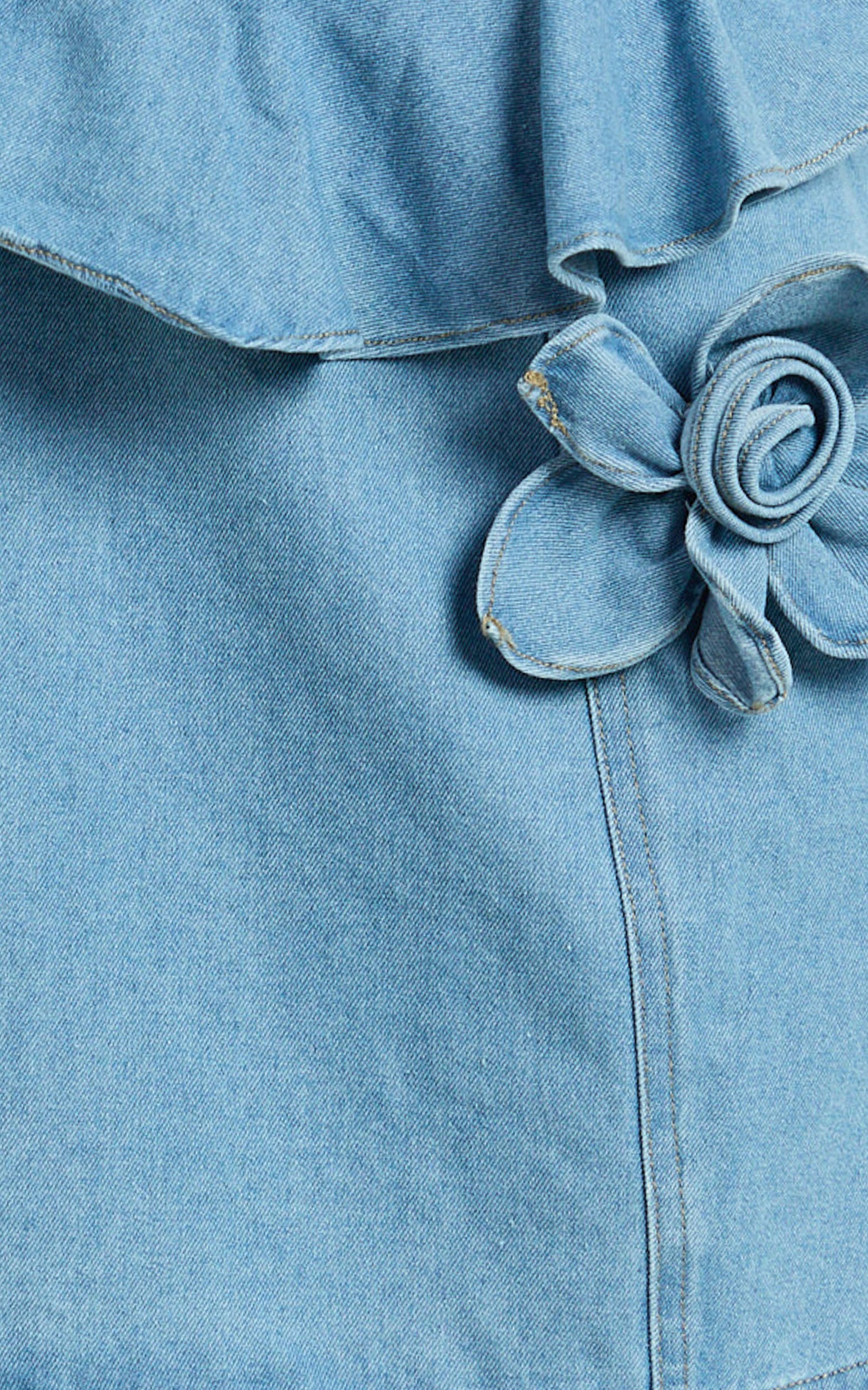 Delia Mini Dress - Denim Fit And Flare Dress in Light Blue Wash - Image 6