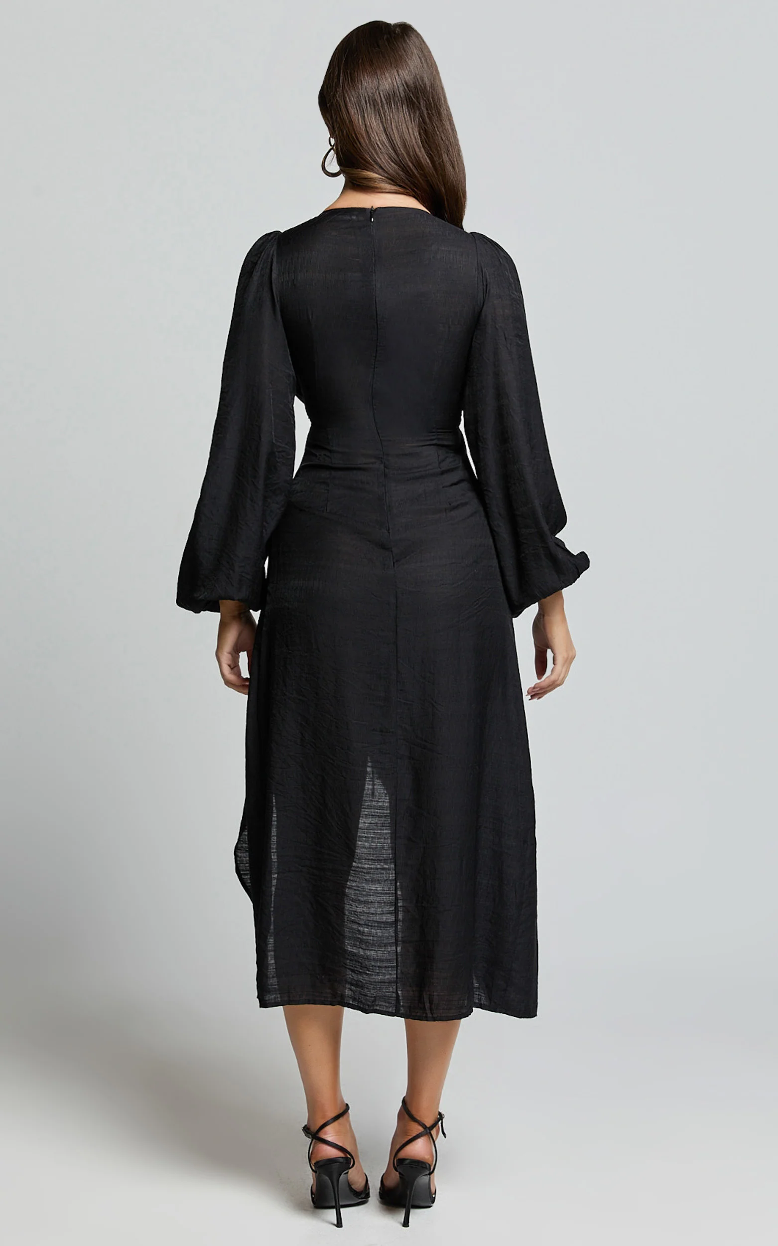 Demieh Midi Dress - Front Cut Out Long Sleeve Dress in Black - Image 7