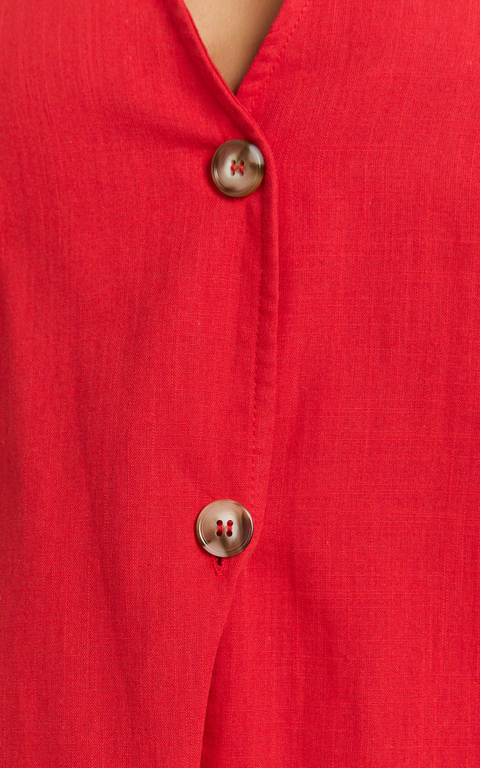 Devon Two Piece Set - Open Side Detail Top & Short Linen Look Set in Red - Image 7