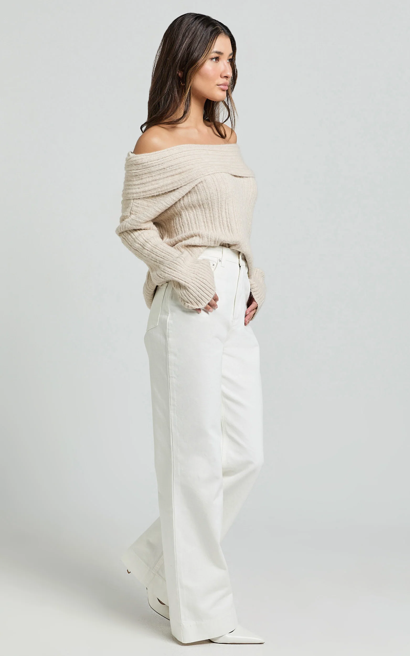 Dexter Jeans - High Waisted Straight Leg Denim Jeans in Ecru - Image 5