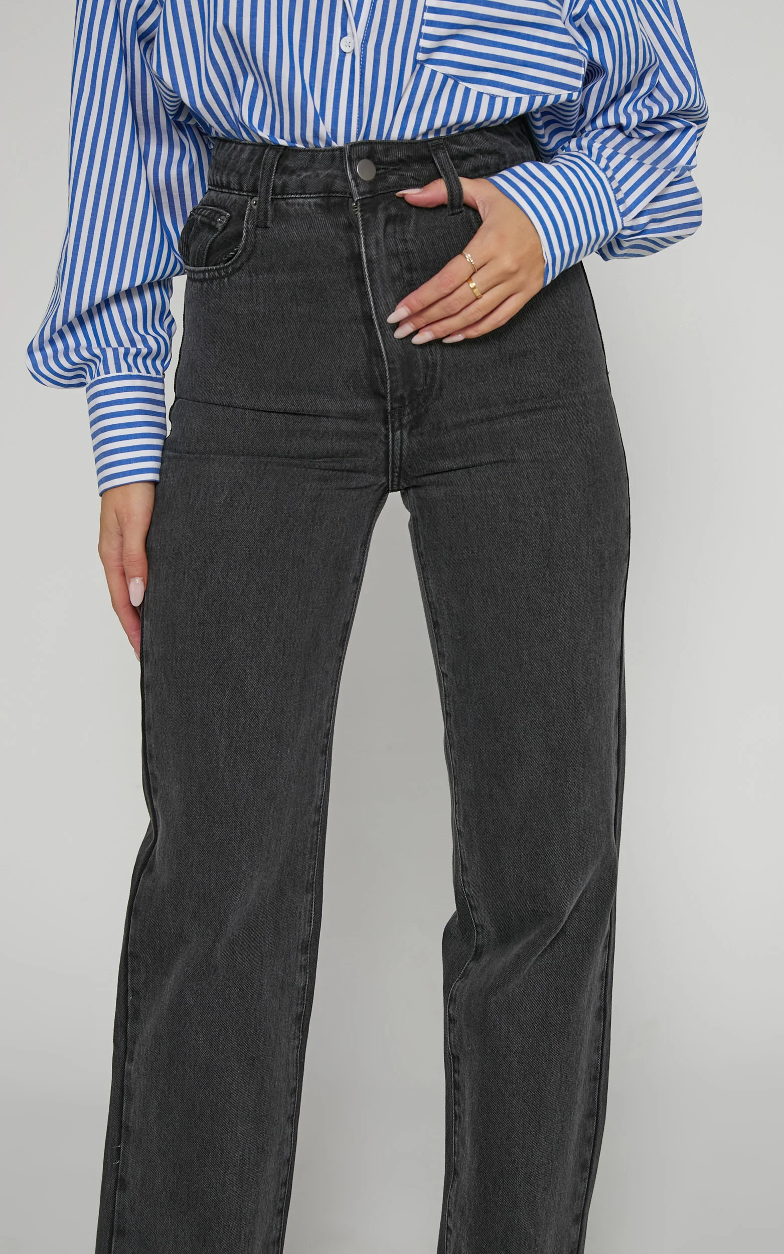 Dexter Jeans - High Waisted Straight Leg Denim Jeans in Washed Black - Image 6