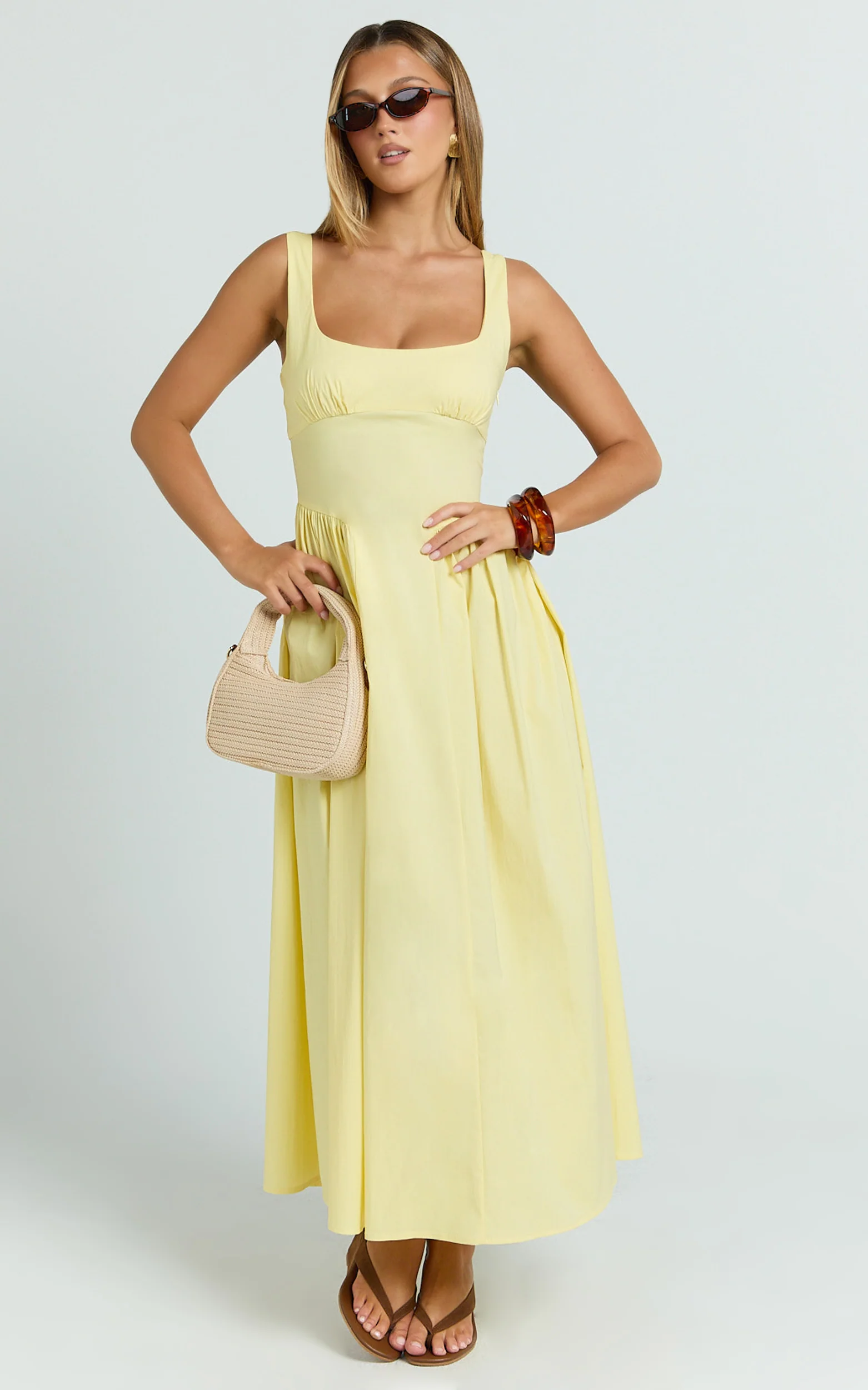 Donatella Midi Dress - Ruched Bust Fit And Flare Dress in Lemon - Image 3