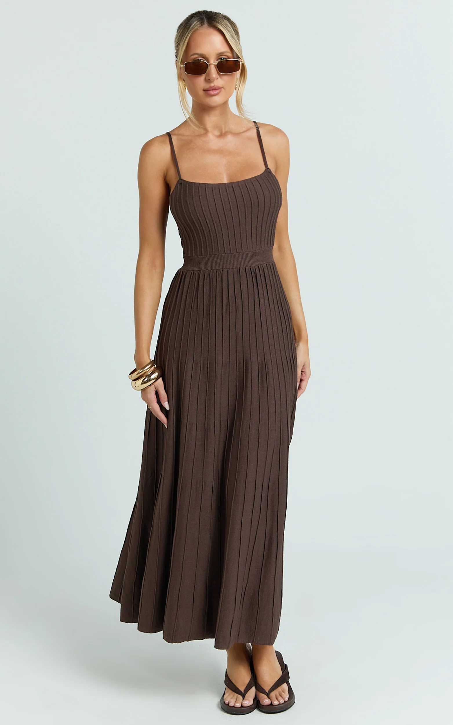 Donissa Midi Dress - Panelled Knit Dress in Chocolate - Image 4