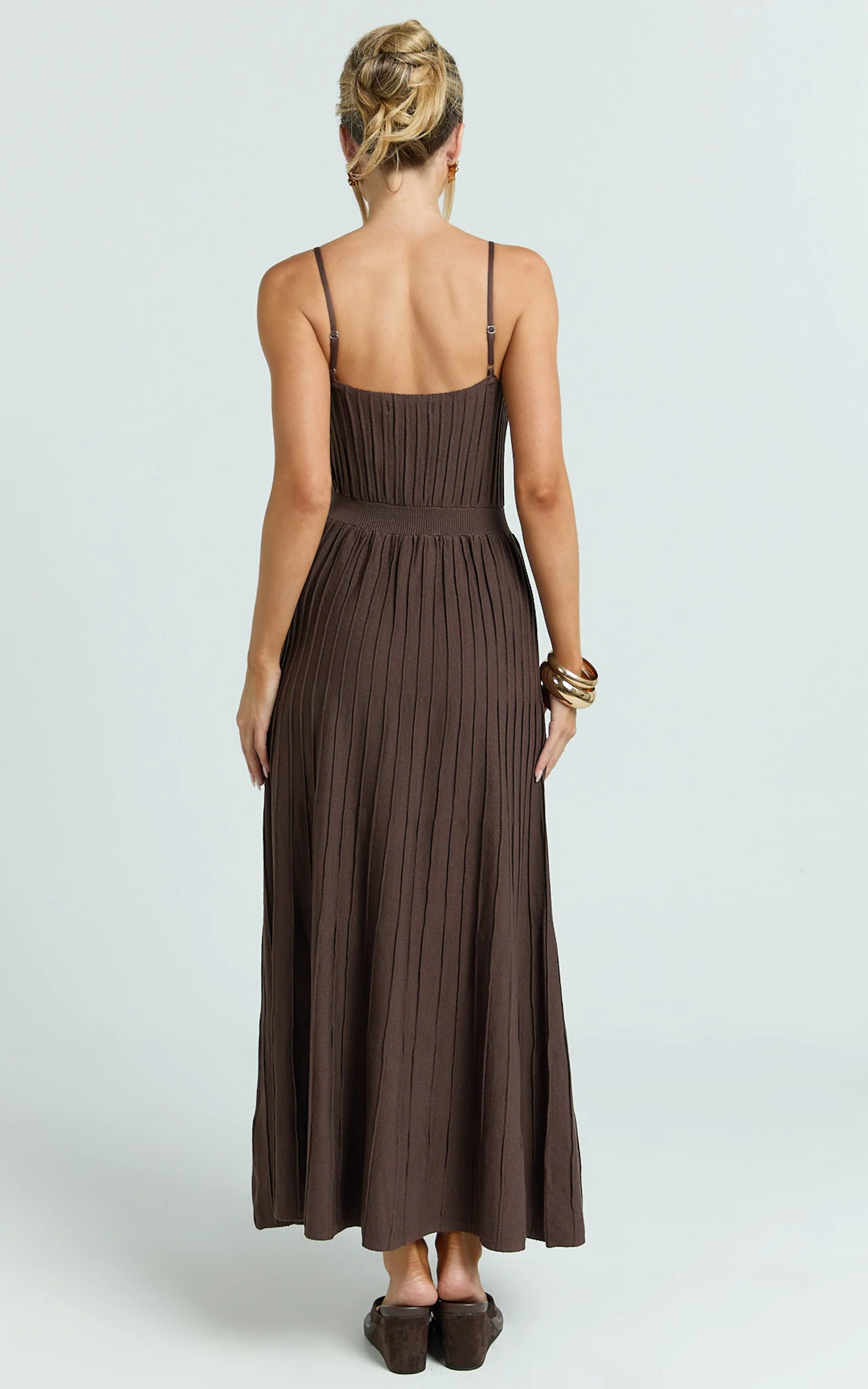 Donissa Midi Dress - Panelled Knit Dress in Chocolate - Image 5