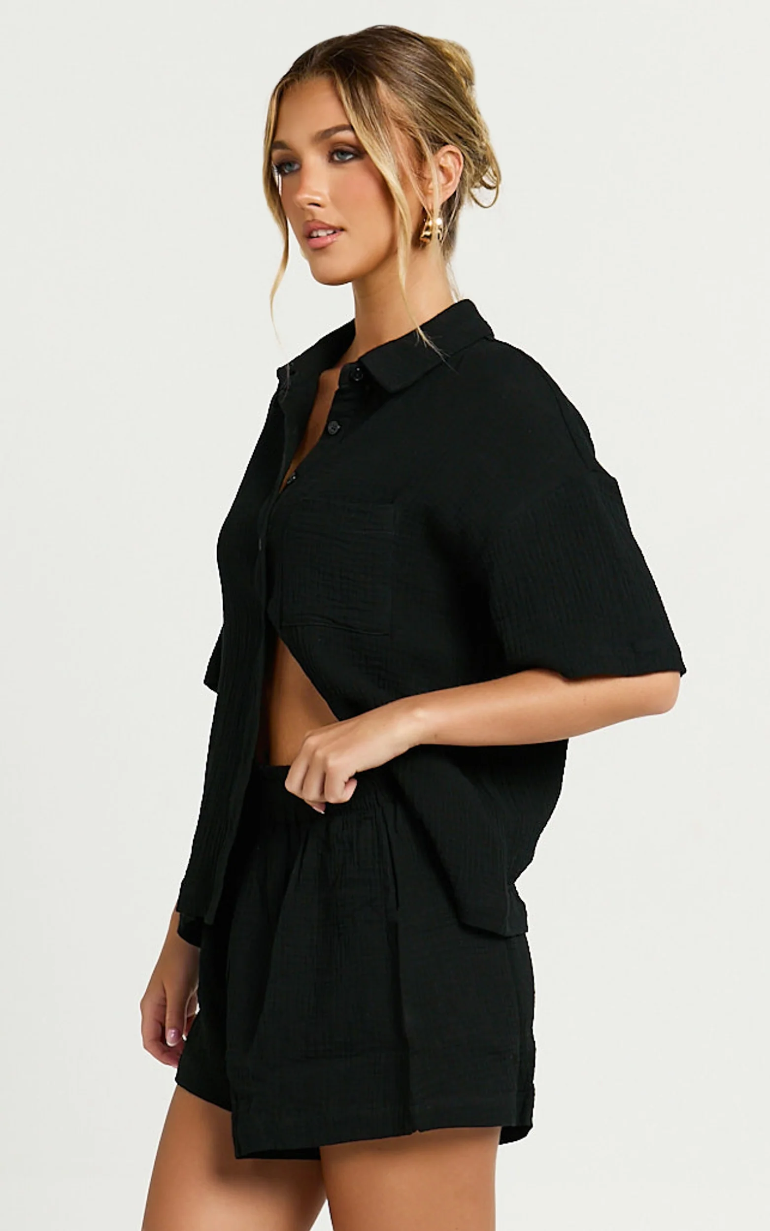 Donita Top - Button Up Shirt Top in Black - Image 5