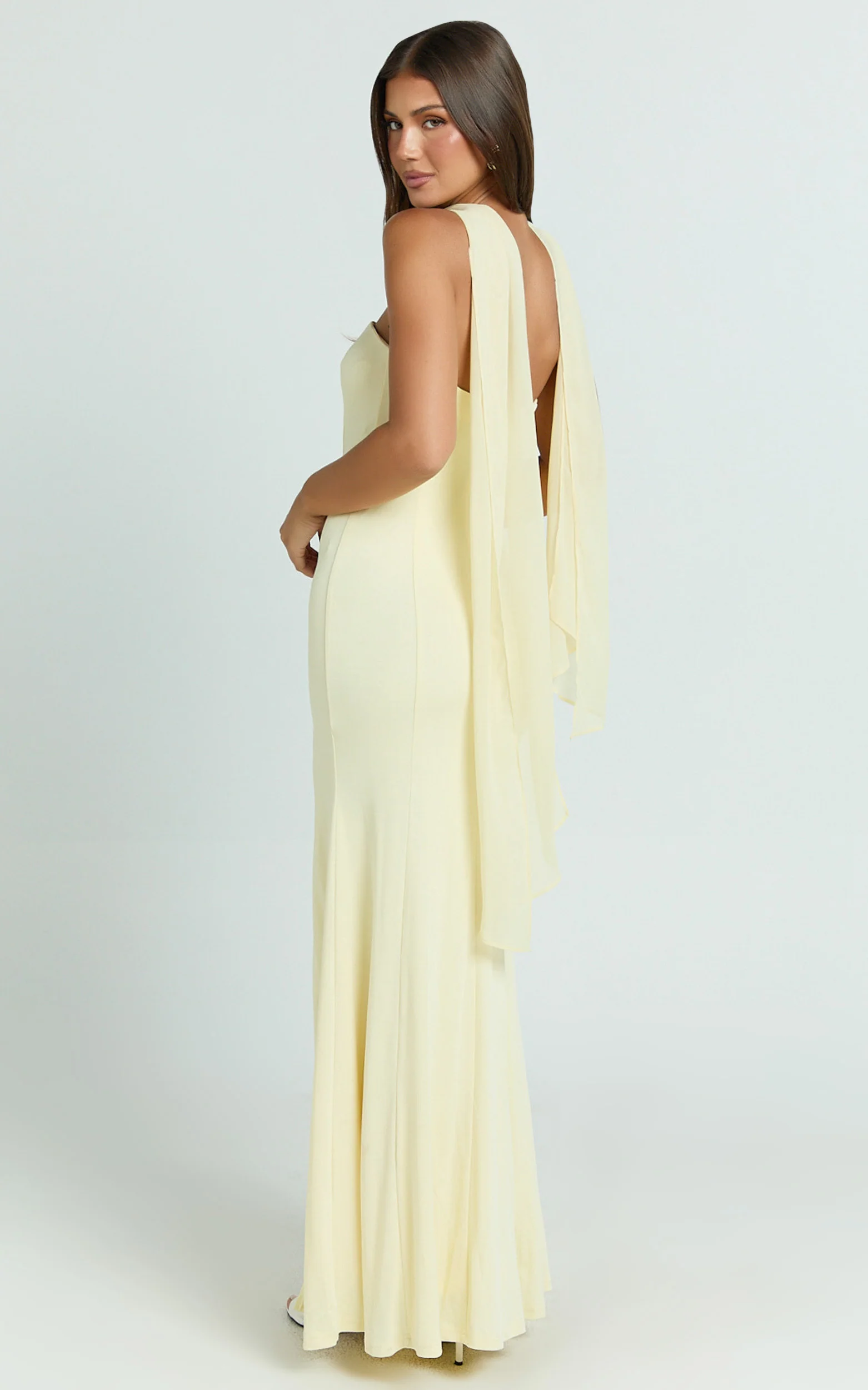 Dorothea Maxi Dress - Georgette Scarf Fit and Flare Dress in Lemon - Image 5