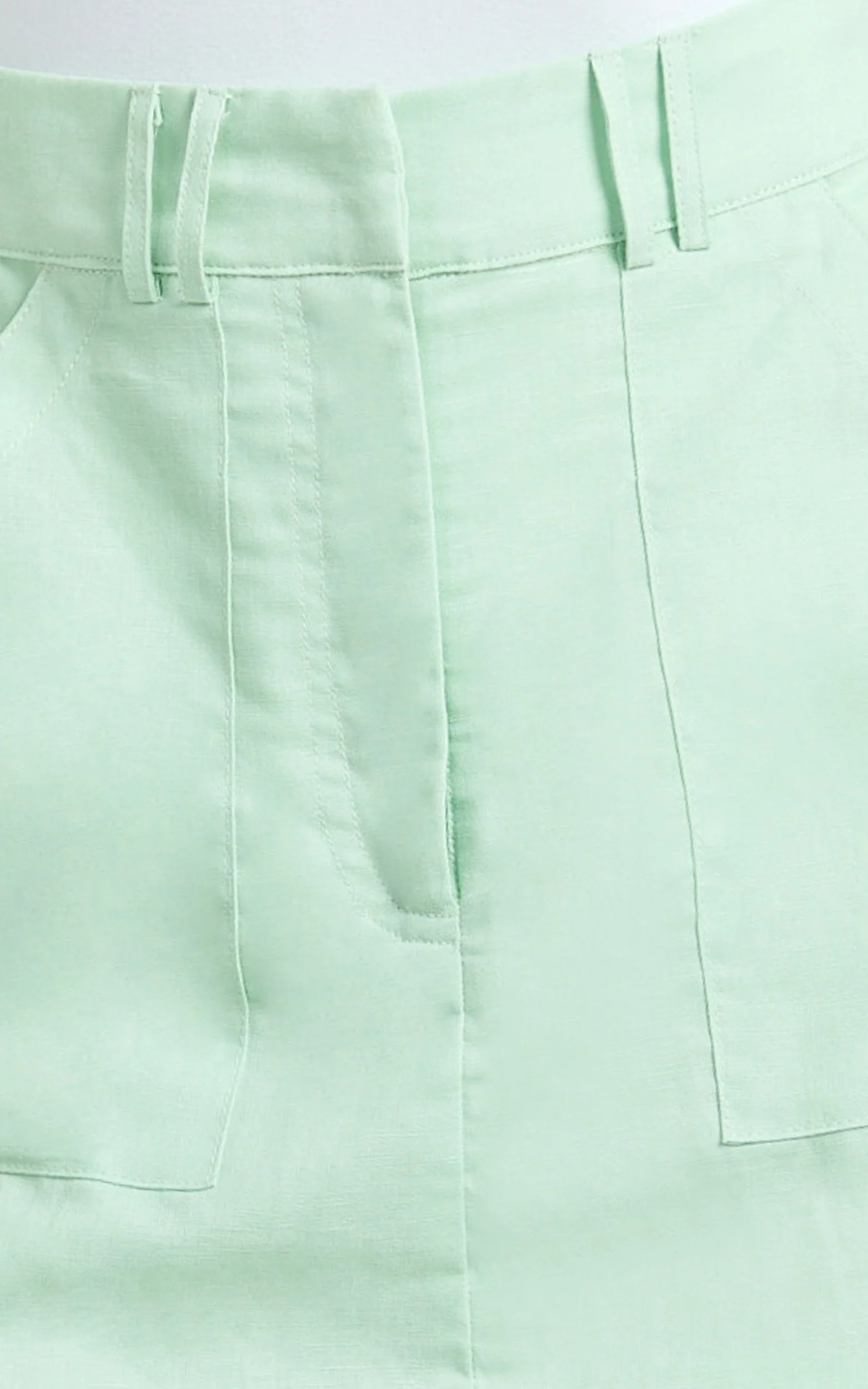 Dream Linen Blend Skort - High Waisted A Line Skort in Mint Green - Image 9