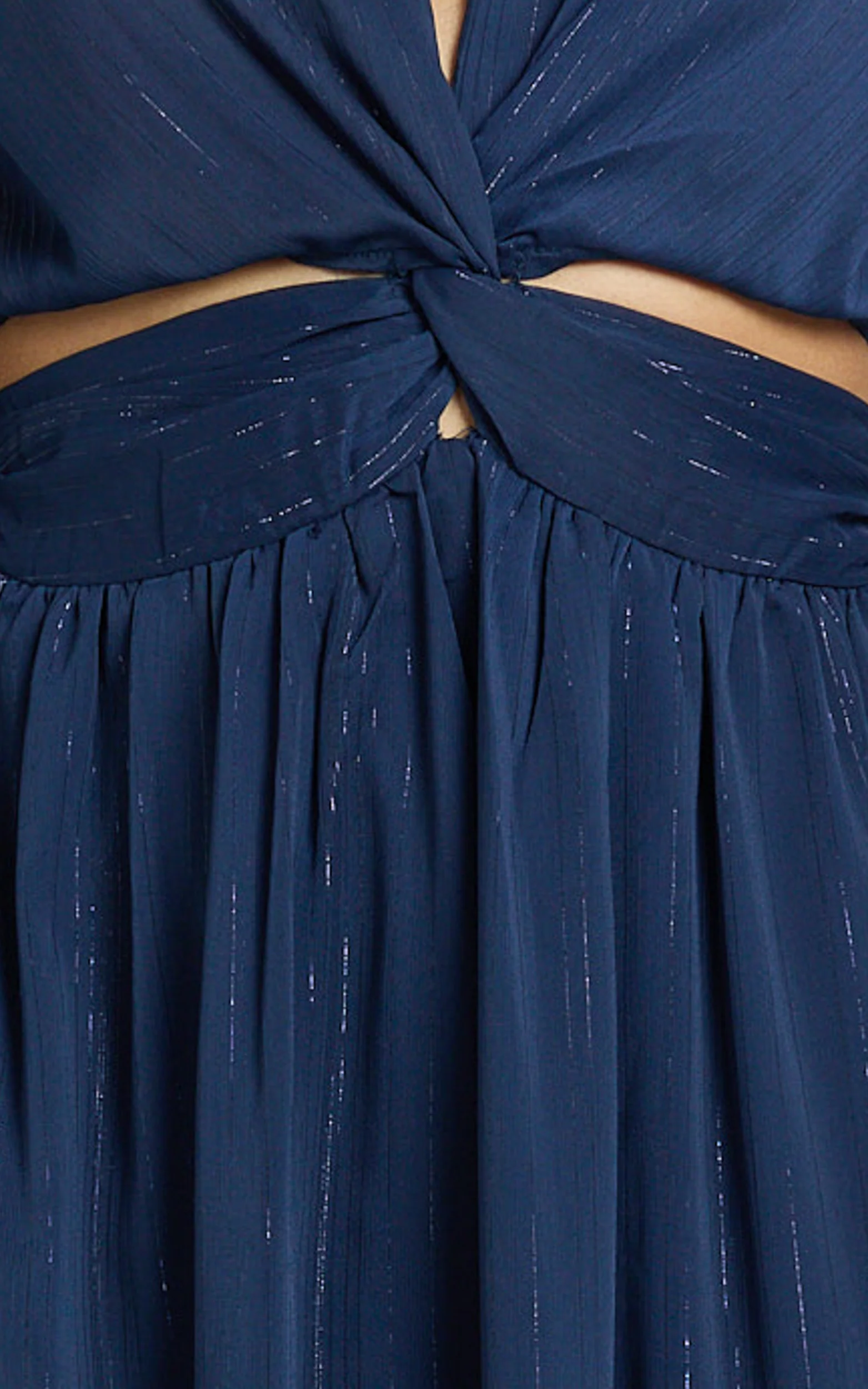Edelyn Midi Dress - Cut Out Balloon Sleeve Tiered Dress in Navy - Image 8