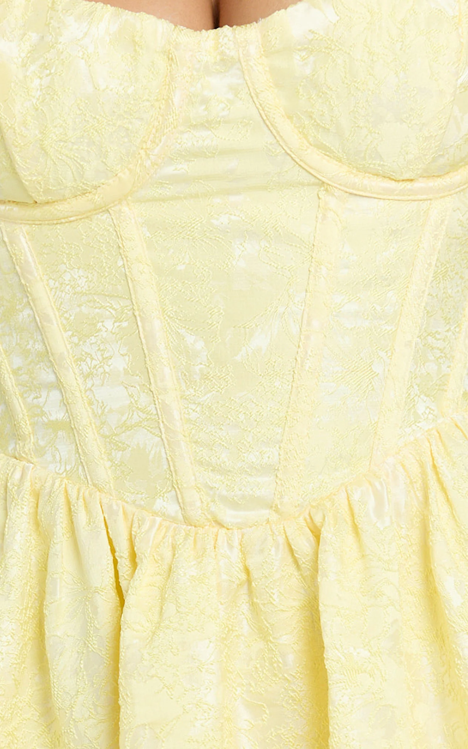 Eden Mini Dress - Jacquard Sweetheart Neck Lace Up Fit And Flare Dress in Yellow - Image 5