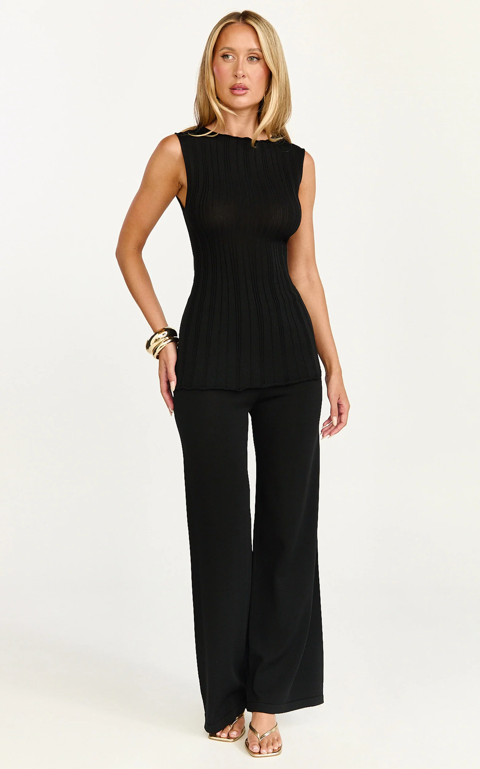 Elodie Two Piece Set - Rib Knit Top and Pant Set in Black - Image 4