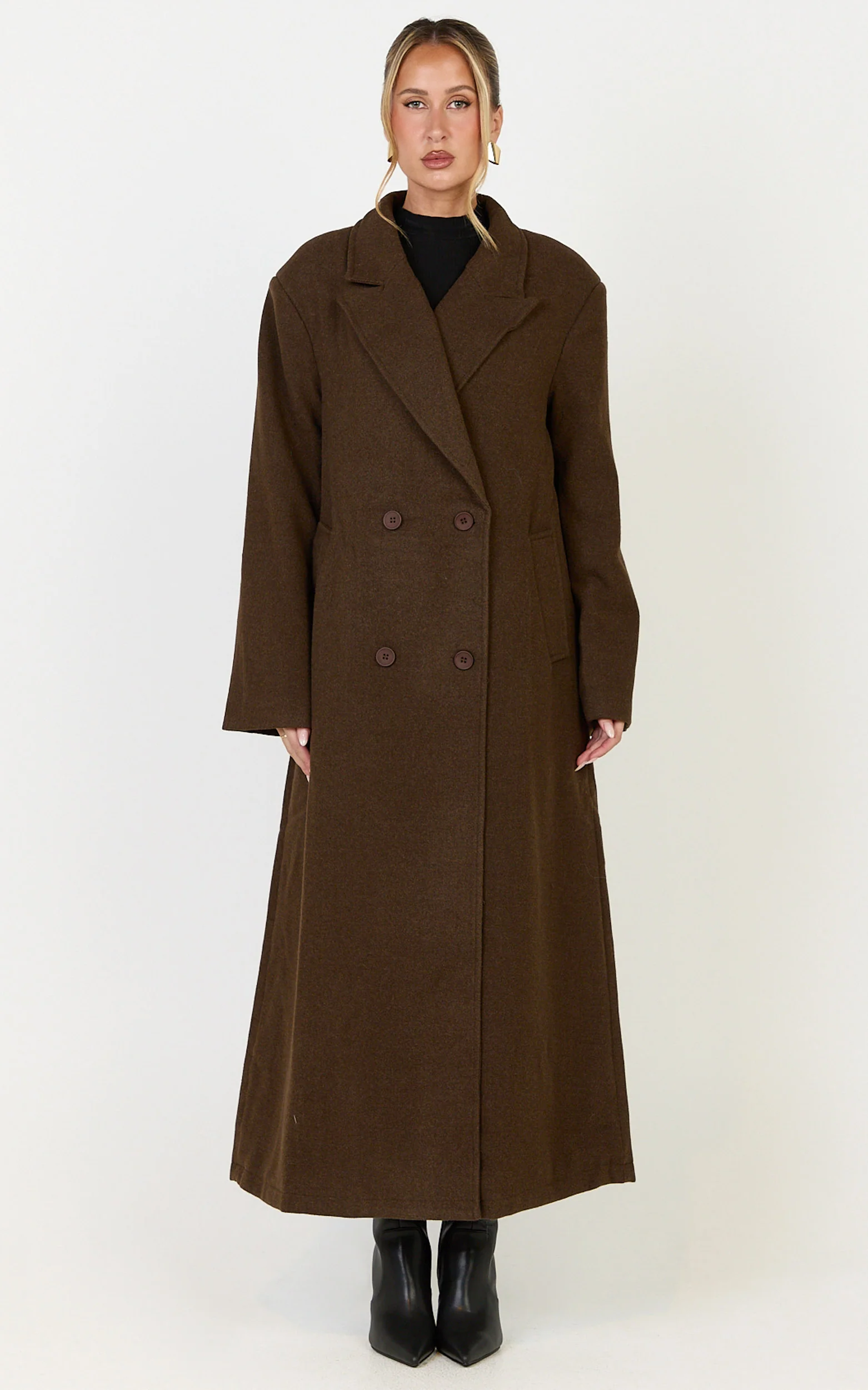 Eloise Coat - Oversized Longline Tailored Coat in Mocha Brown - Image 3