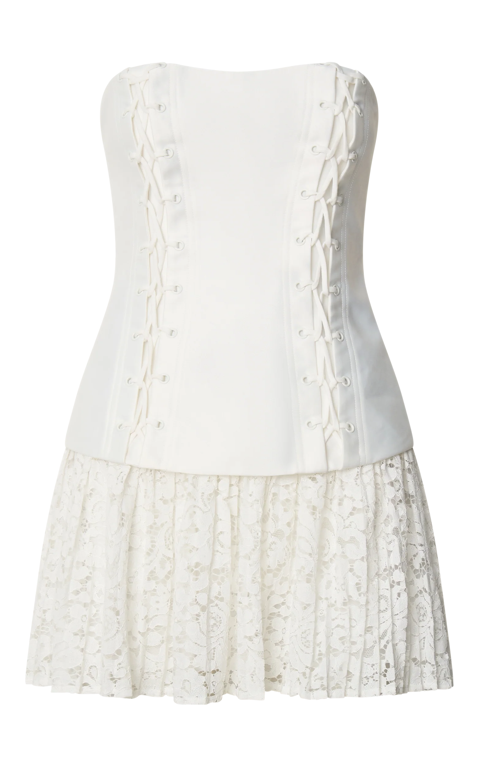 Emerie Mini Dress - Strapless Drop Waist Pleated Dress in Cream - Image 8