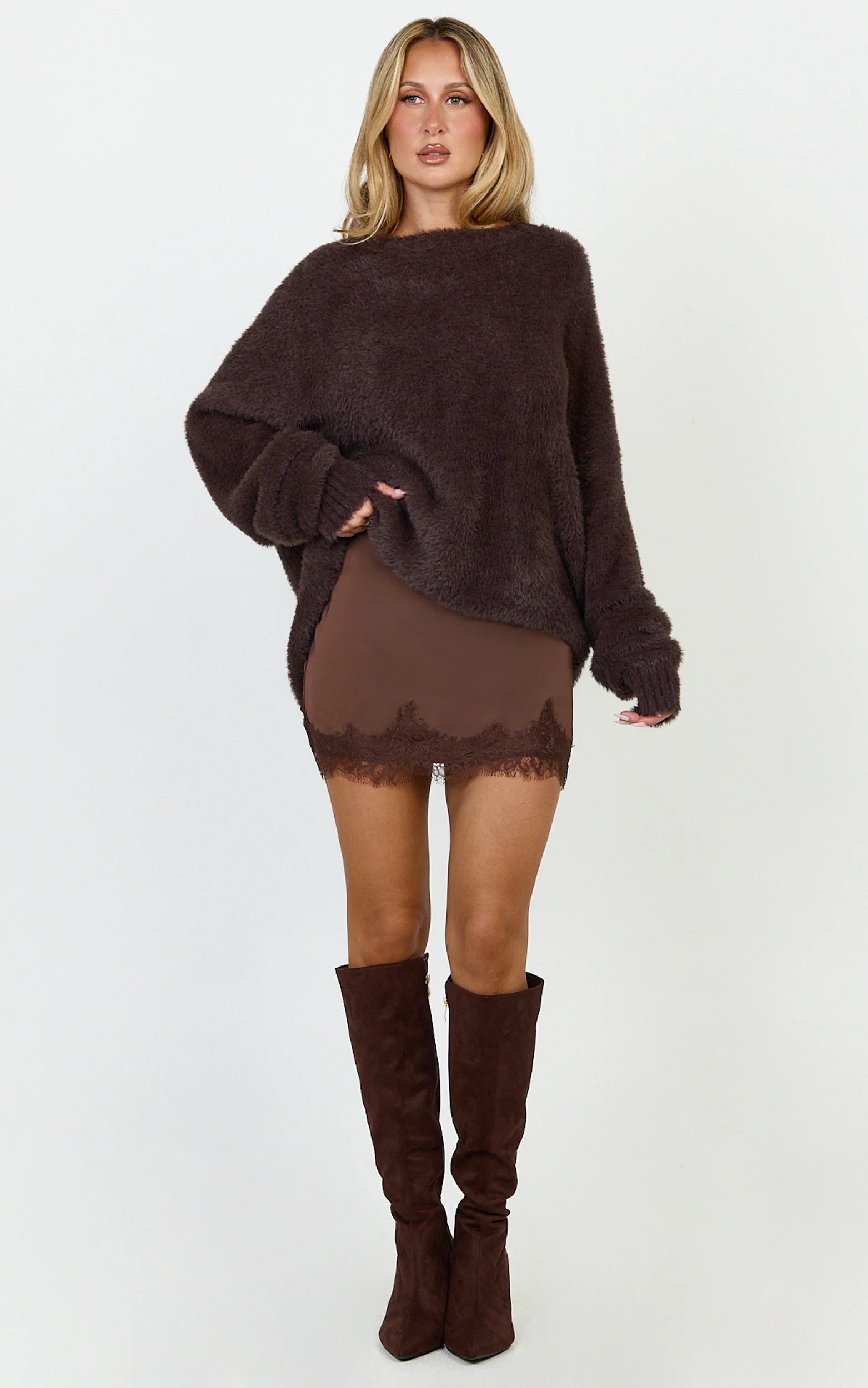 Emilia Jumper - Oversized Fluffy Knit Jumper in Chocolate - Image 3