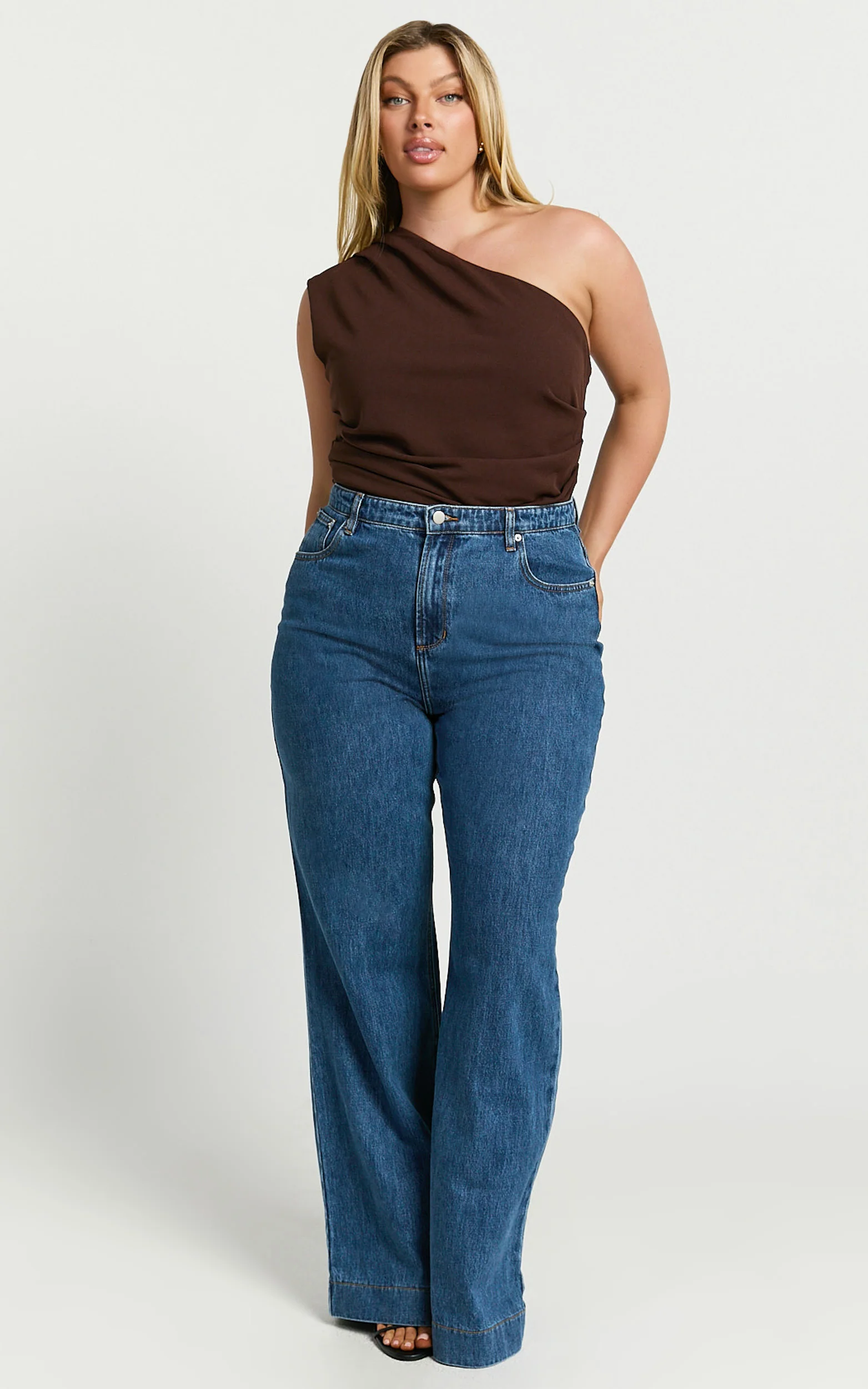Emman Jeans - High Waisted Cotton Wide Leg Denim Jeans in Dark Blue Wash - Image 4