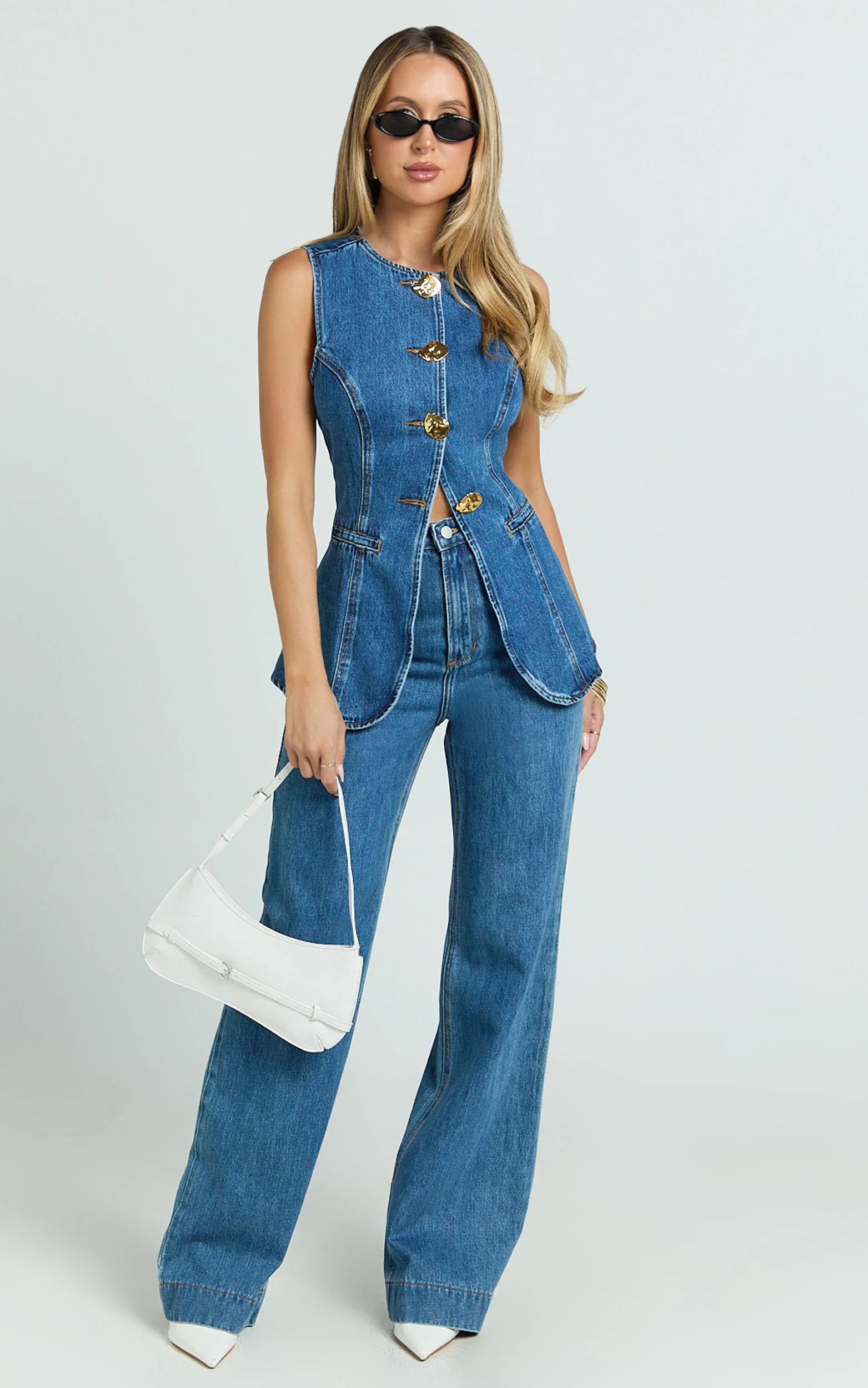 Emman Jeans - High Waisted Cotton Wide Leg Denim Jeans in Dark Blue Wash - Image 9