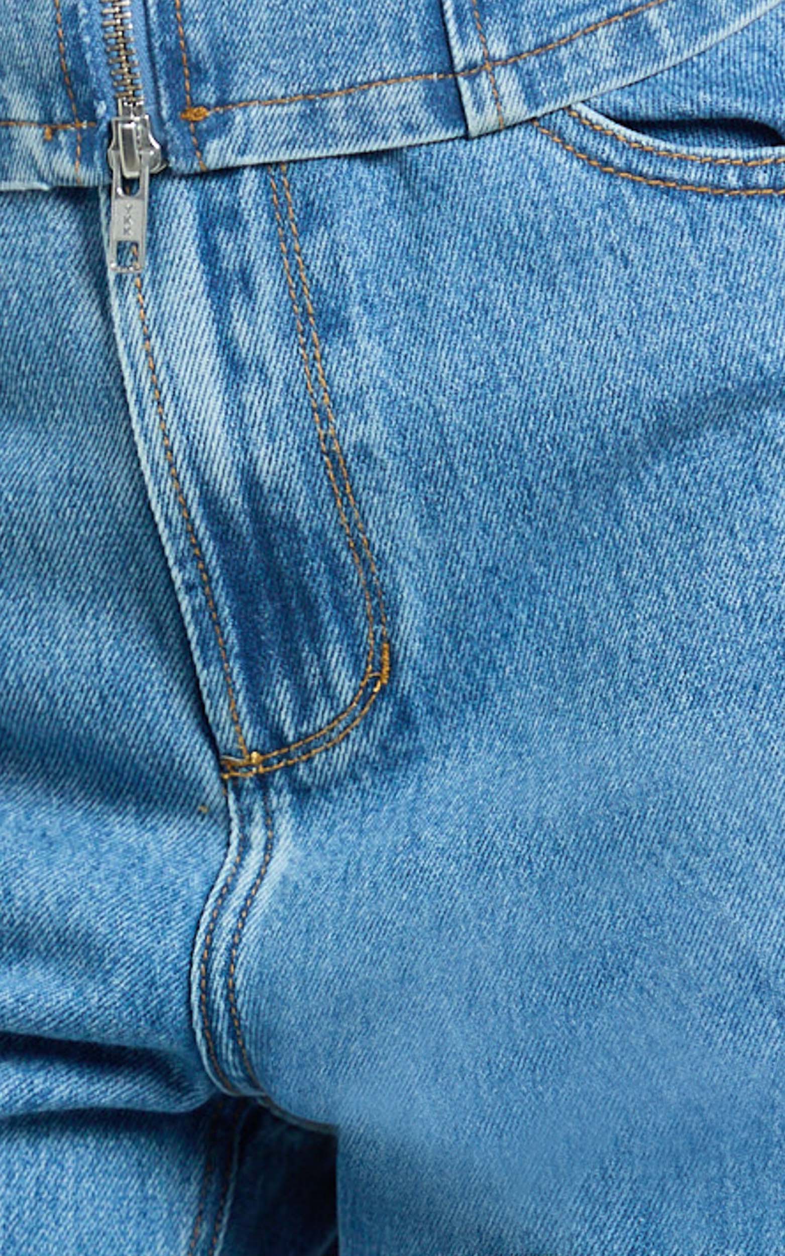 Emman Jeans - High Waisted Cotton Wide Leg Denim Jeans in Mid Blue - Image 9