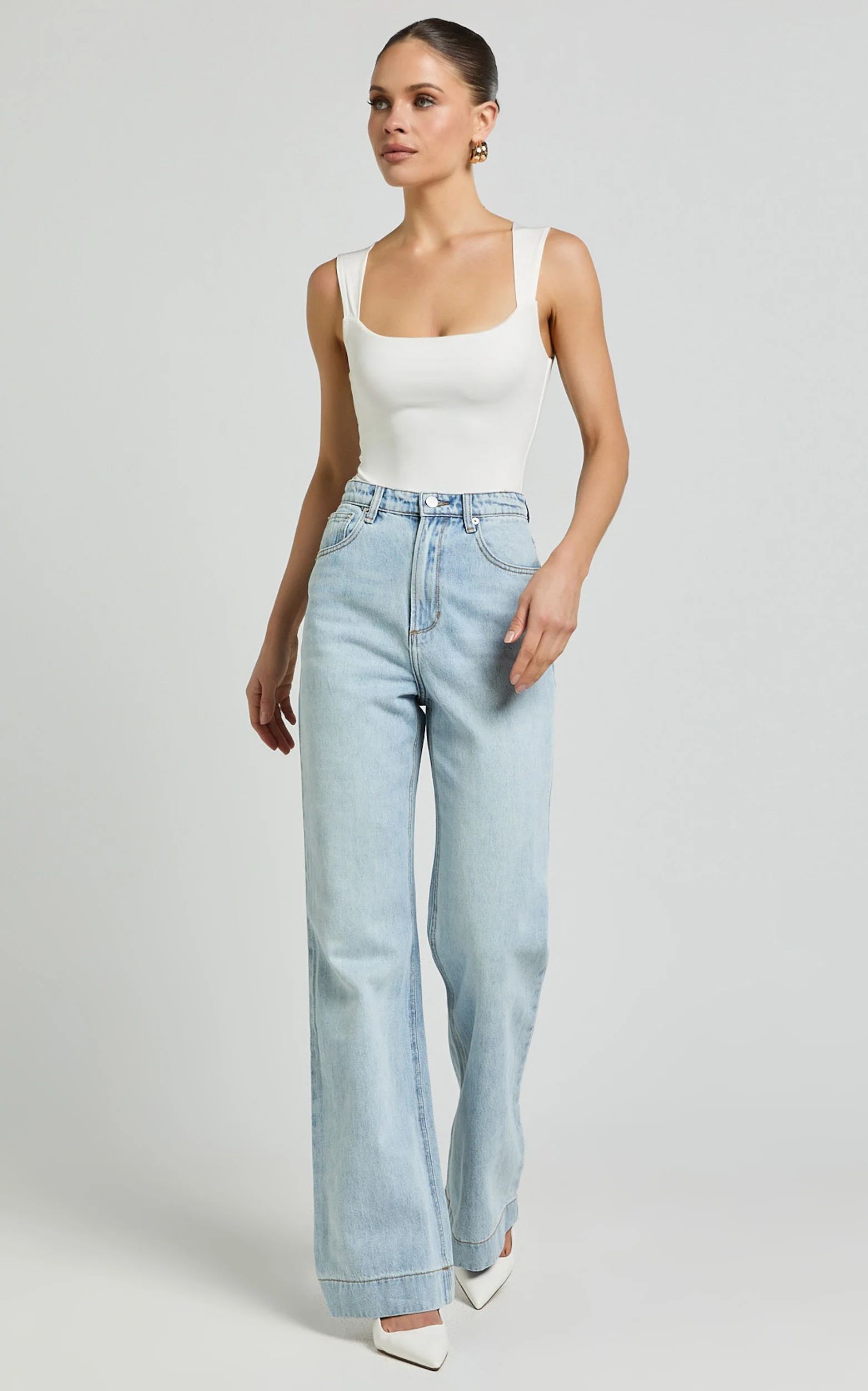 Emman Jeans - High Waisted Cotton Wide Leg Denim Jeans in Sunday Blue - Image 3