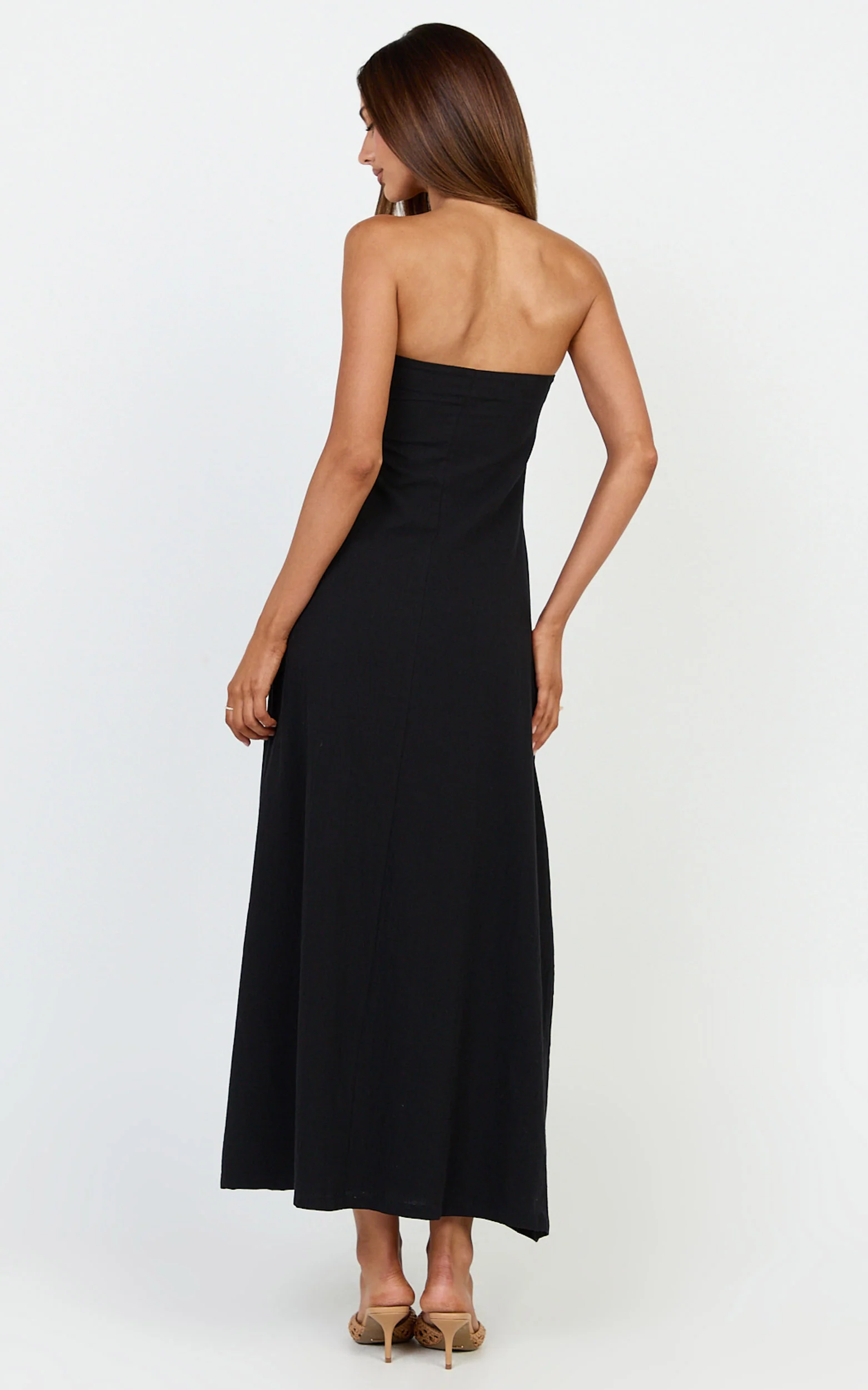 Emmie Midi Dress - Strapless Trapeze Dress in Black - Image 5