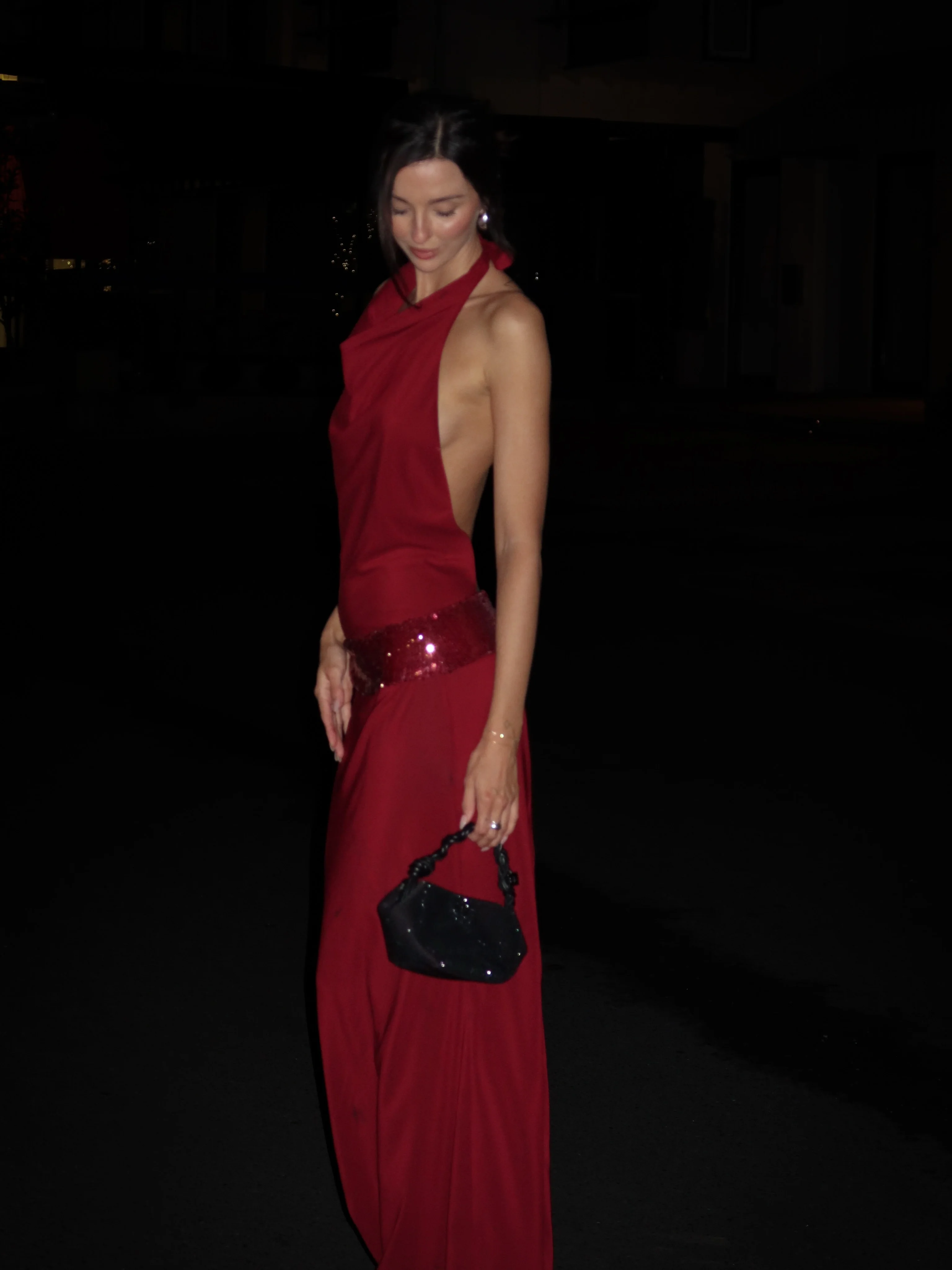 Evianne Maxi Dress - Backless Sequin Drop Waist Halter Dress in Wine - Image 16