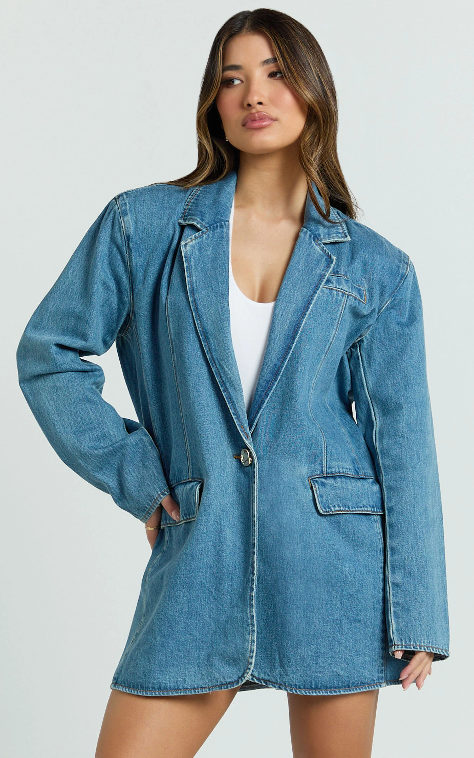 Fabia Jacket - Denim Oversized Blazer in Light Blue Wash - Image 2