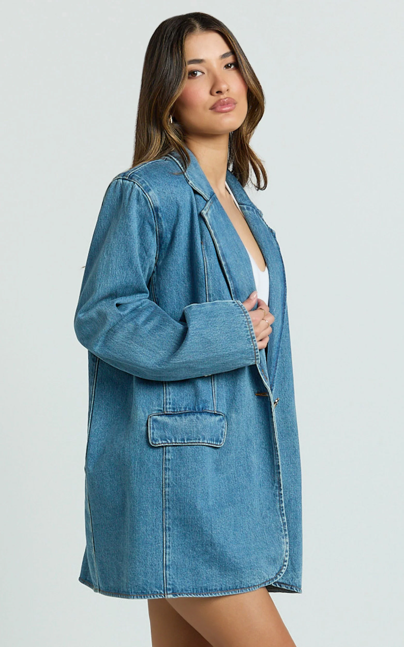 Fabia Jacket - Denim Oversized Blazer in Light Blue Wash - Image 4
