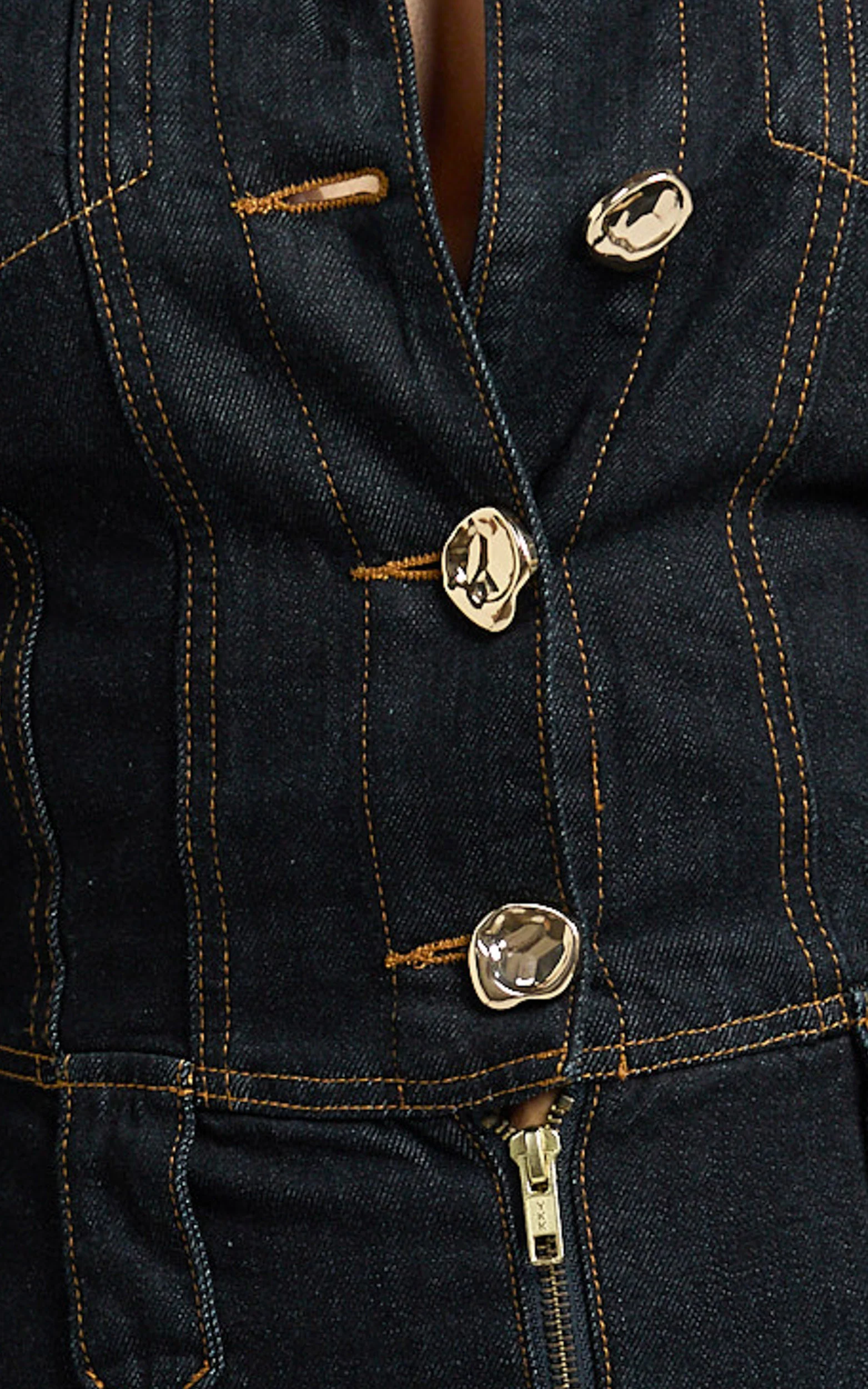 Fabia Mini Dress - Denim Hardware Button Front Fitted Shirt Dress in Dark Wash - Image 8