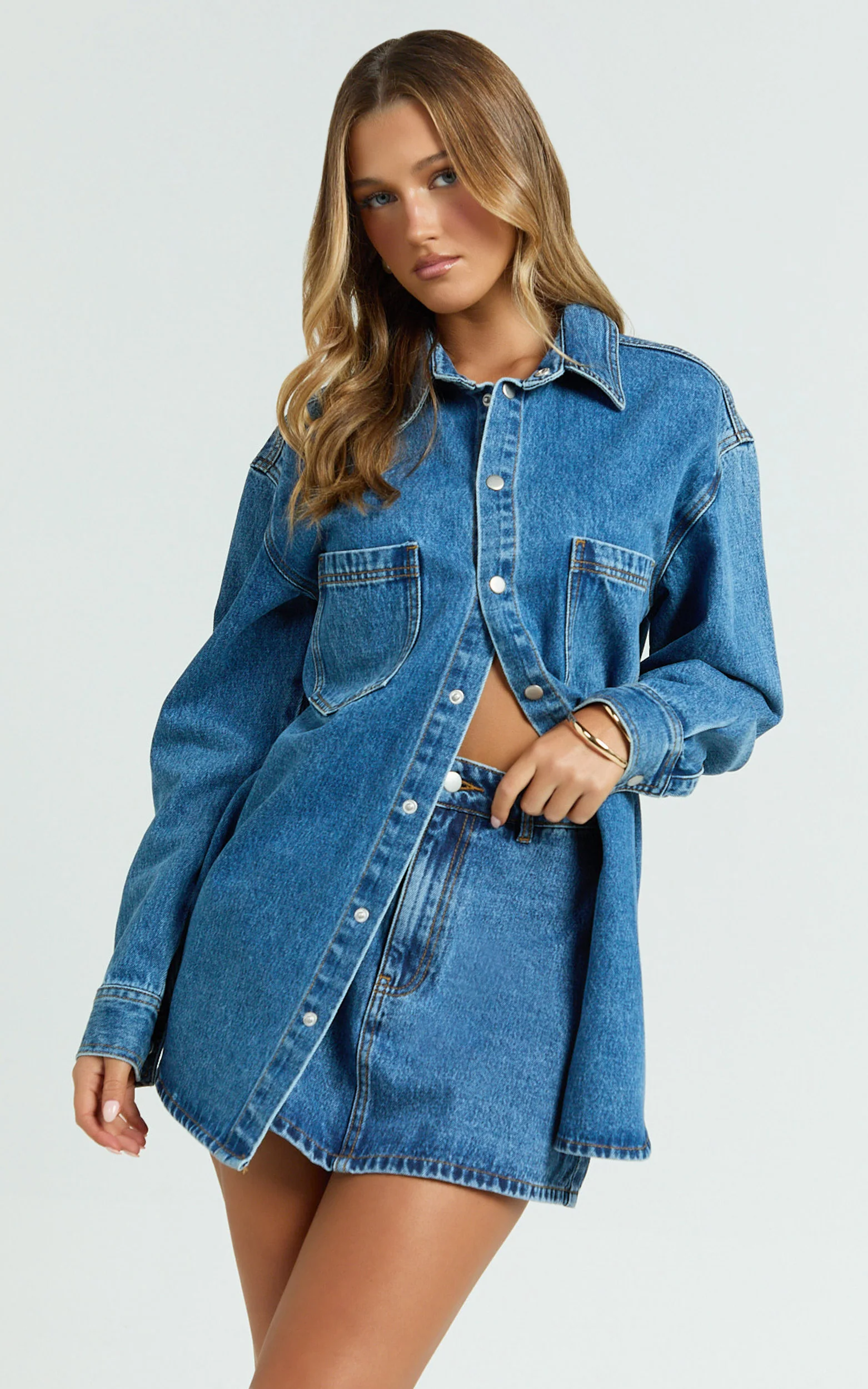 Faharra Shirt - Recycled Cotton Denim Shirt in Dark Blue Wash - Image 8