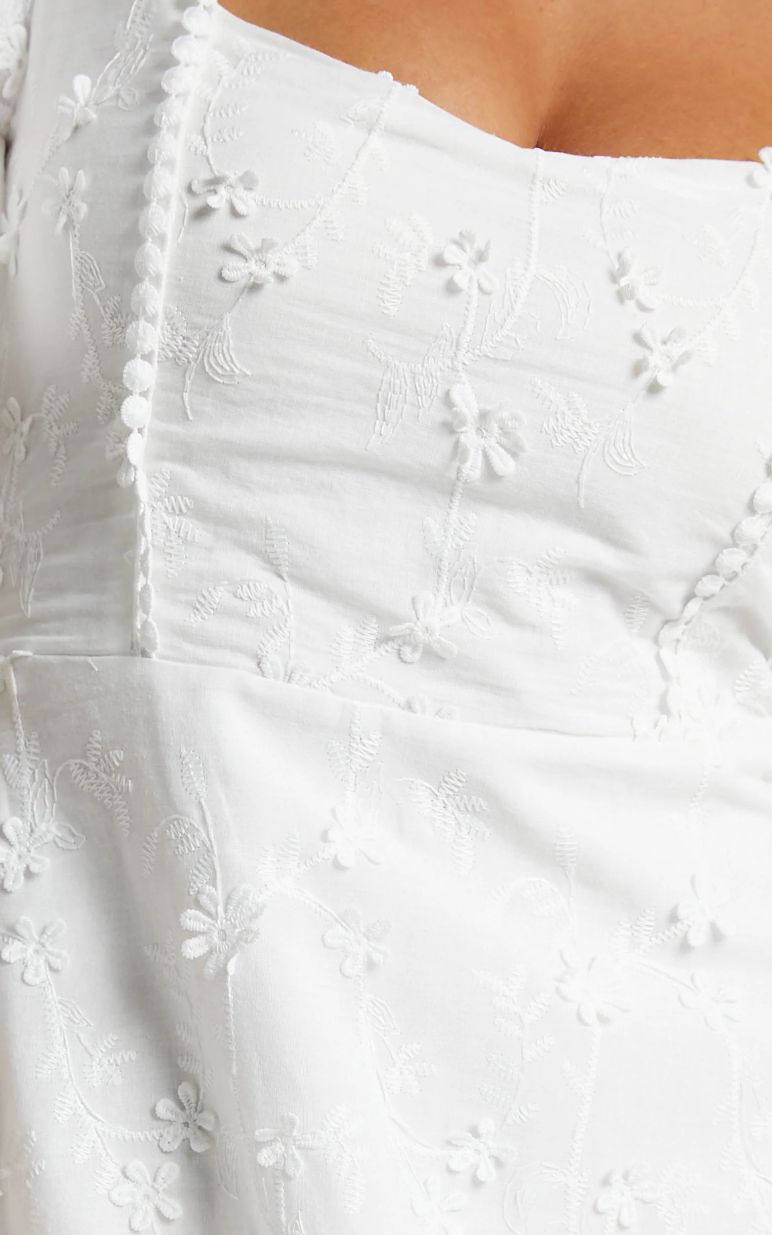 Fancy A Spritz Mini Dress - Square Neck Dress in White Embroidery - Image 4