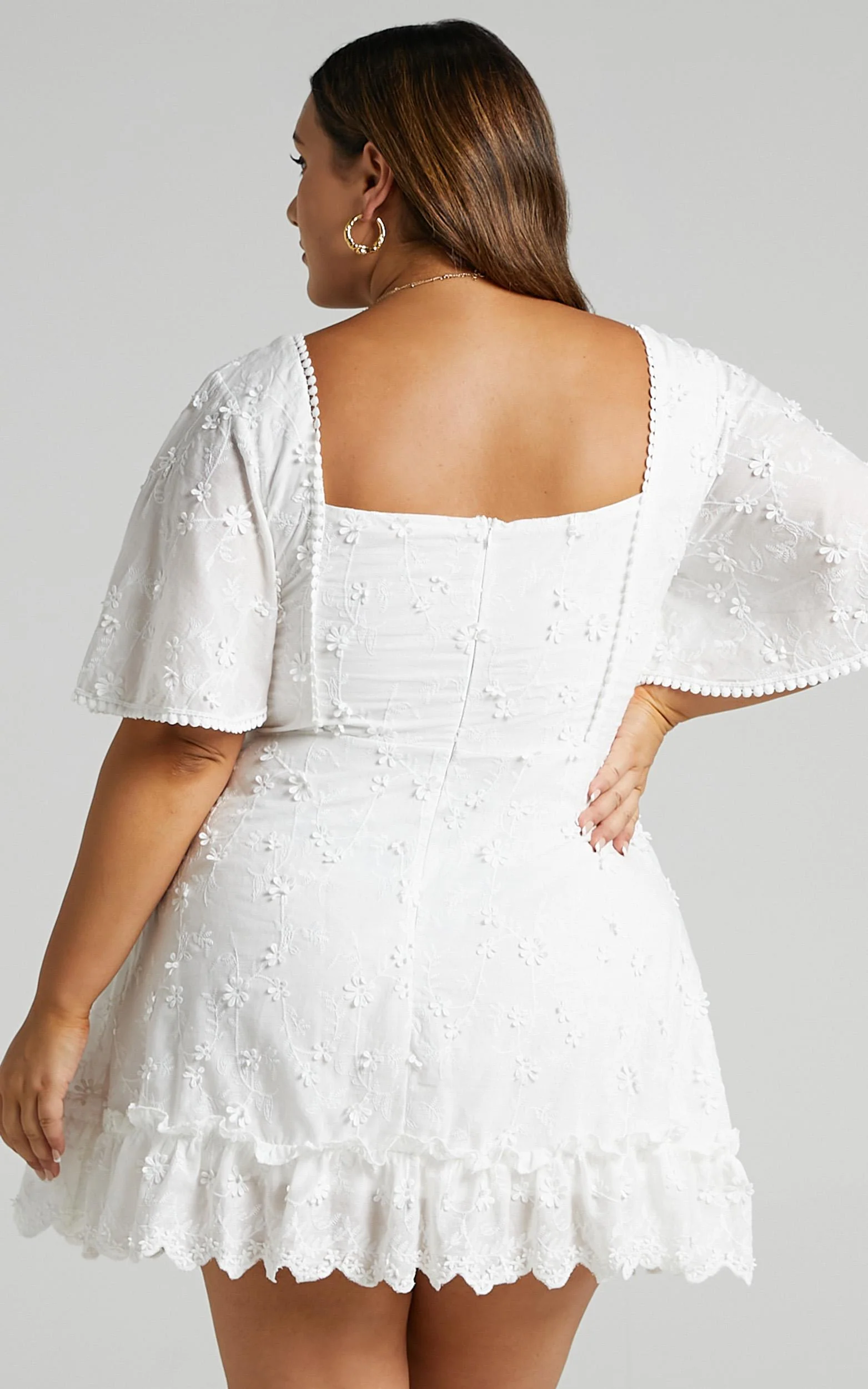 Fancy A Spritz Mini Dress - Square Neck Dress in White Embroidery - Image 7