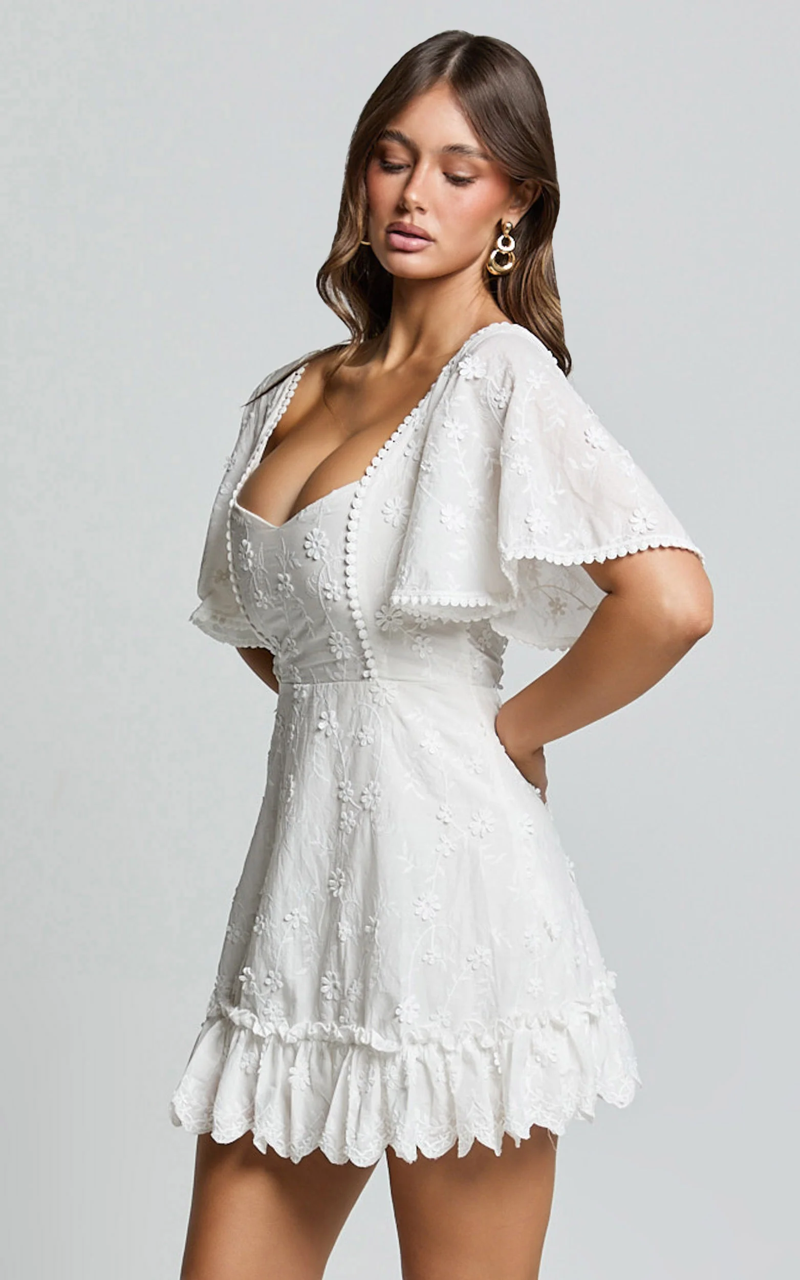Fancy A Spritz Mini Dress - Square Neck Dress in White Embroidery - Image 8