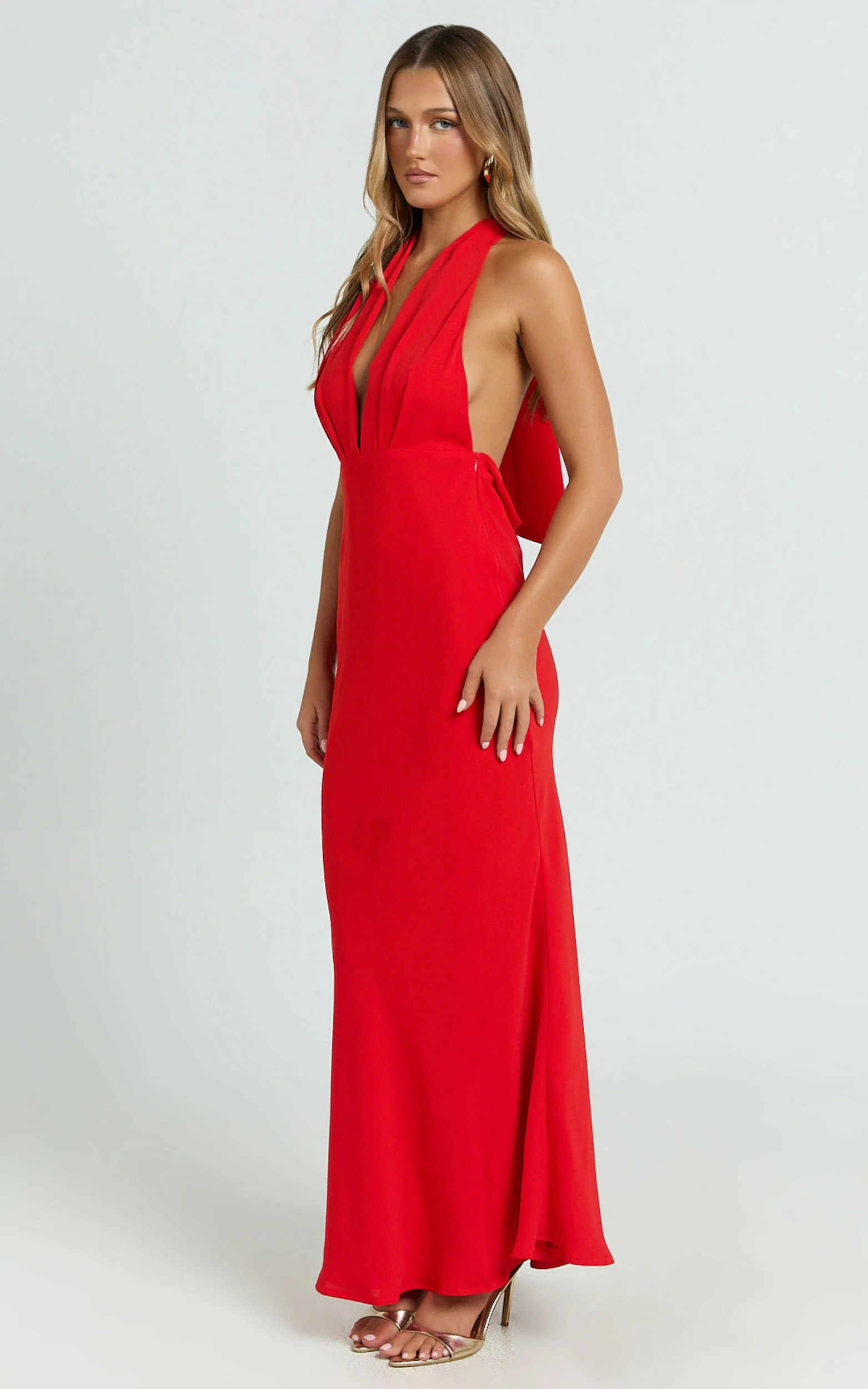 Farrah Maxi Dress - Halter Neck Dress in Red - Image 4